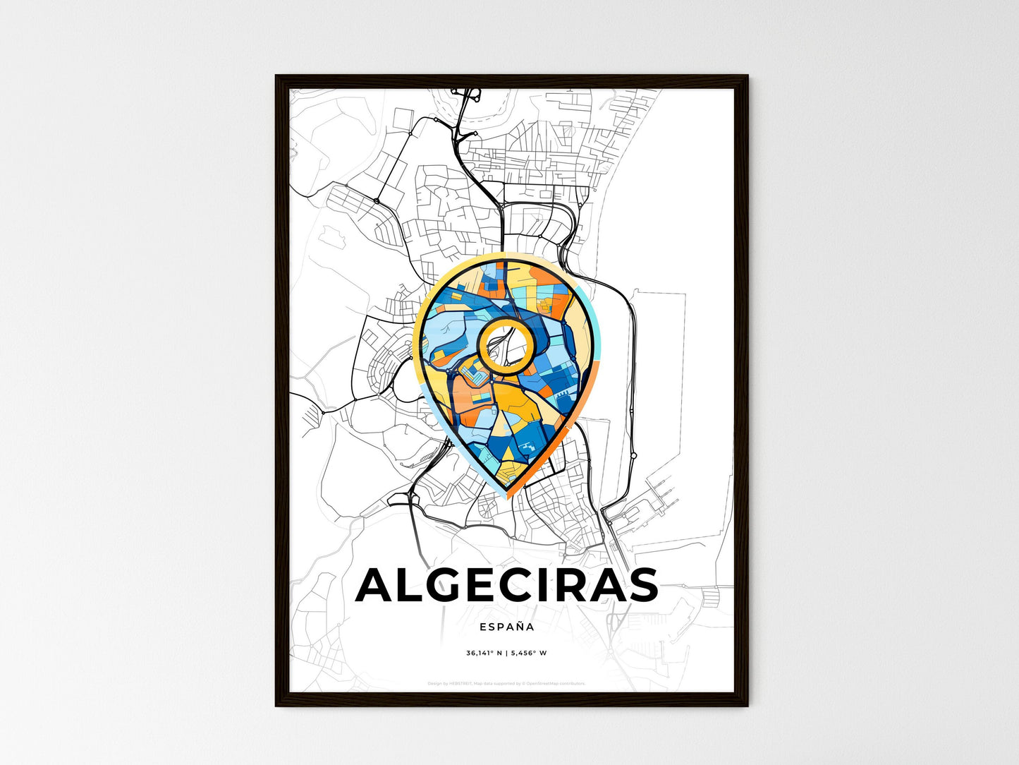 Algeciras Spain wedding art map with pointer icon