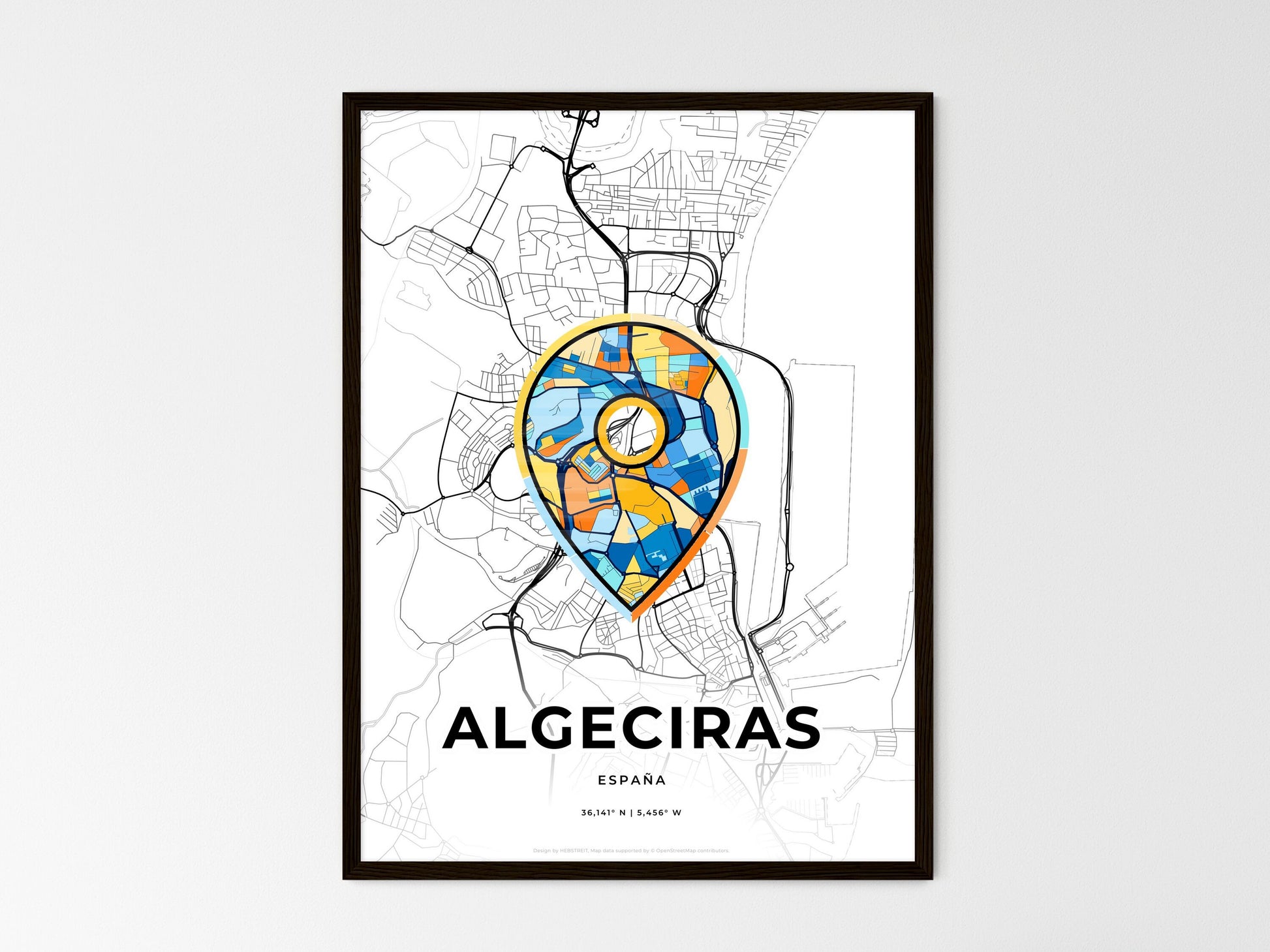 Algeciras Spain wedding art map with pointer icon