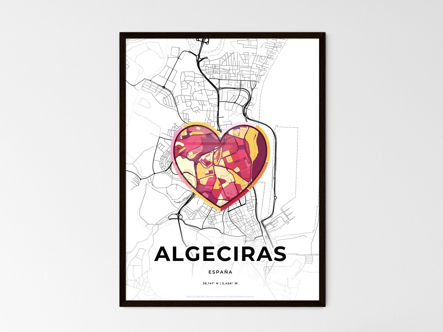 Algeciras Spain wedding art map with heart icon