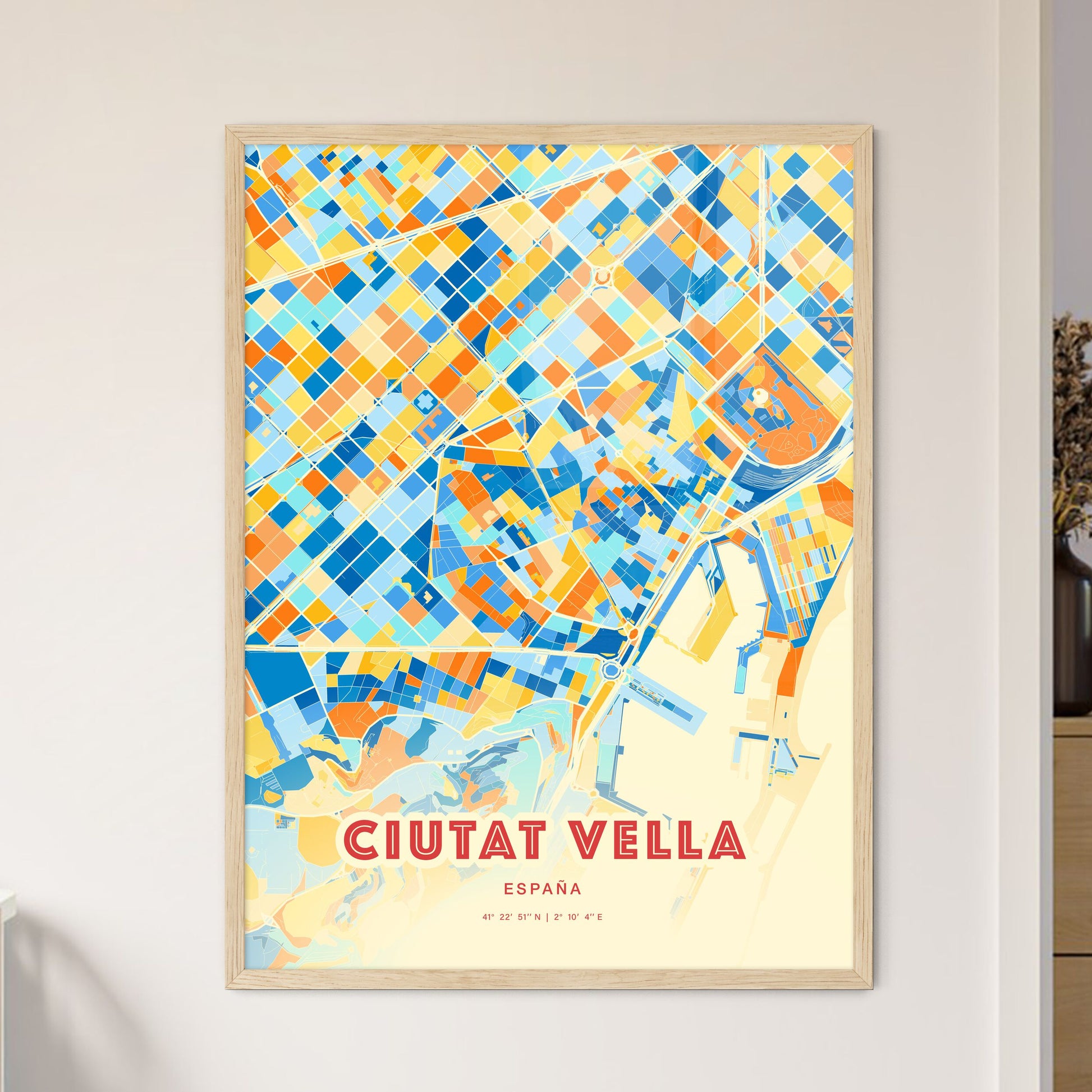 Colorful CIUTAT VELLA SPAIN Fine Art Map Blue Orange