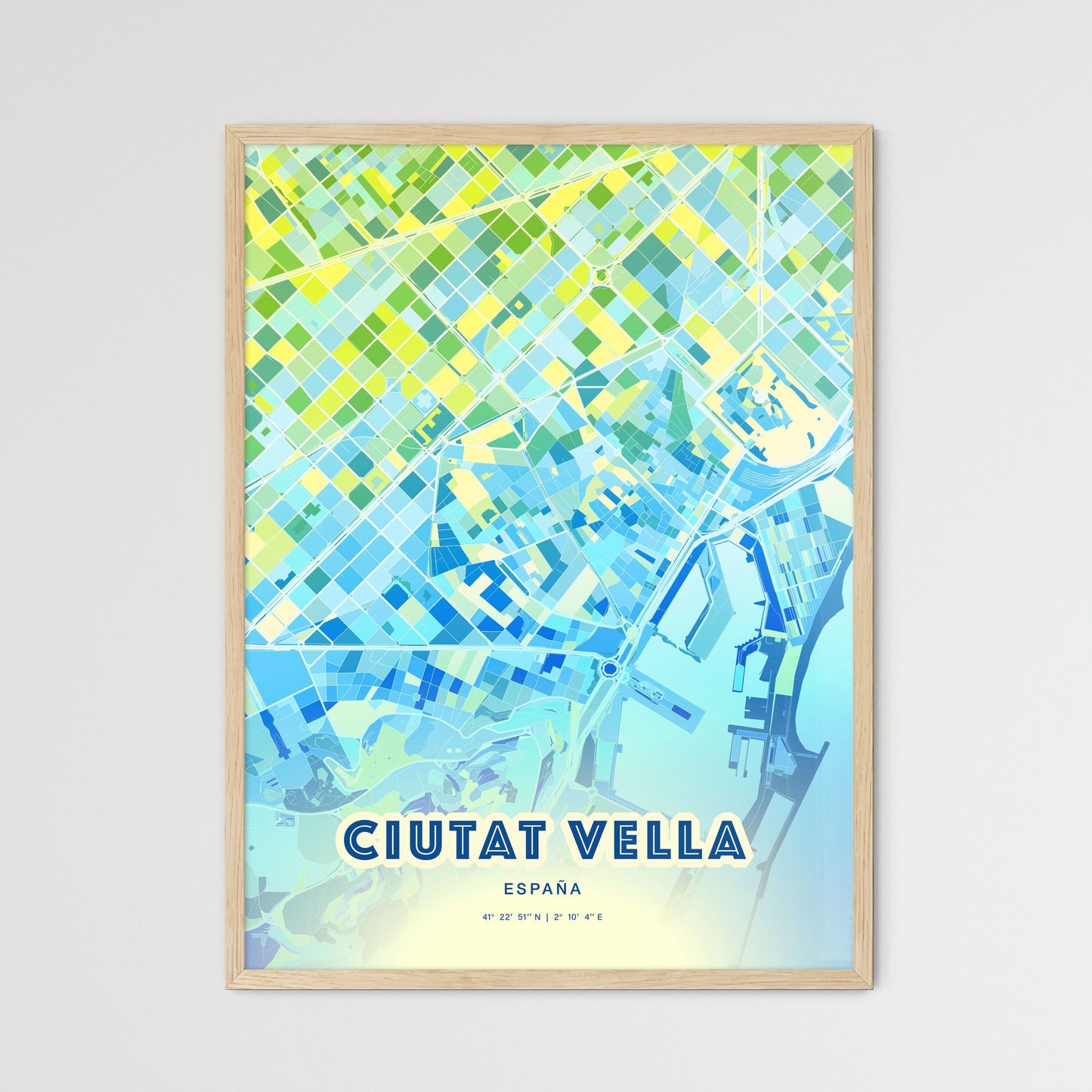 Colorful CIUTAT VELLA SPAIN Fine Art Map Cool Blue