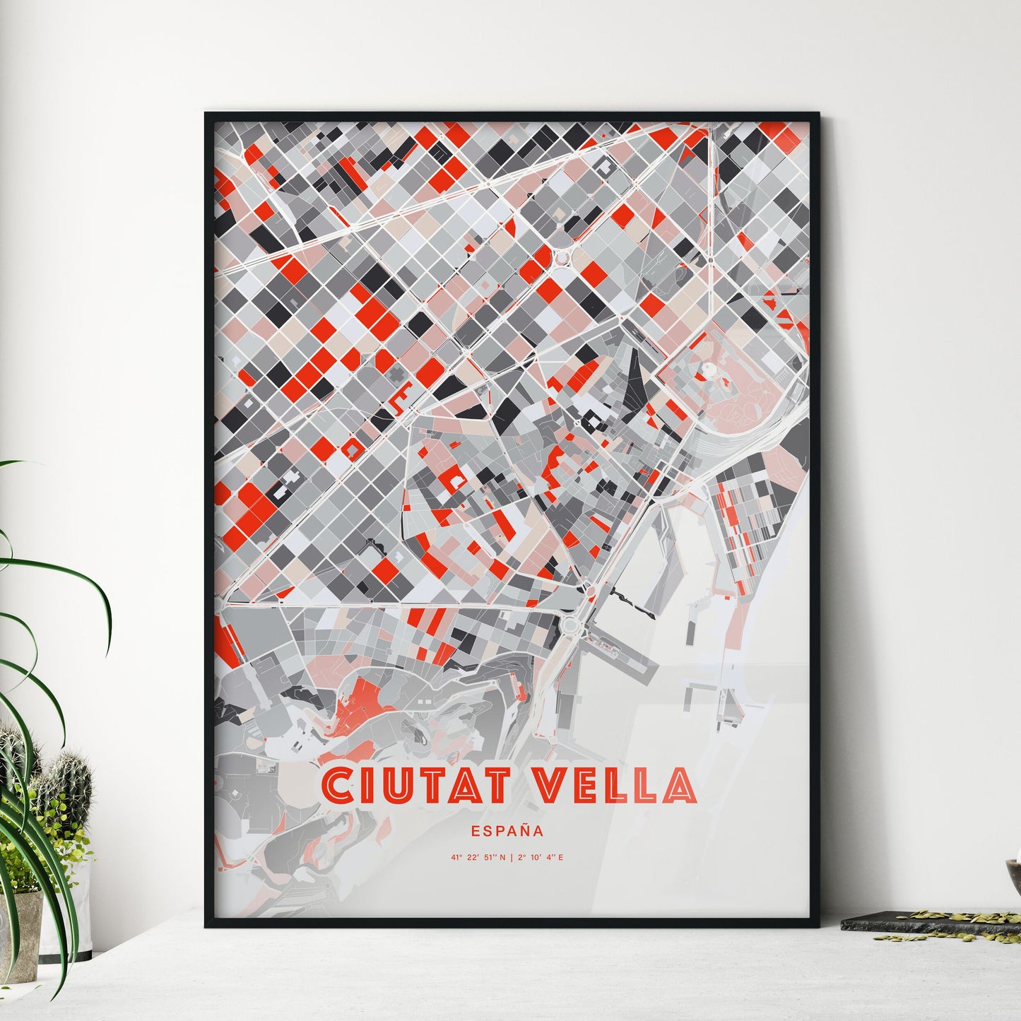 Colorful CIUTAT VELLA SPAIN Fine Art Map Modern