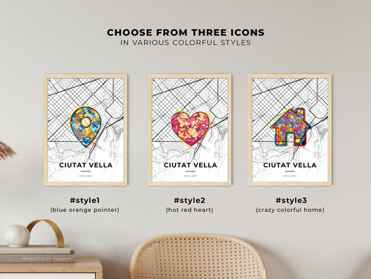 Ciutat Vella Spain maps with colorful icons