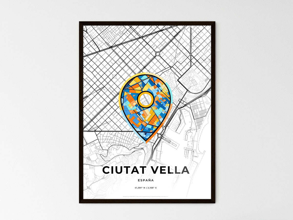 Ciutat Vella Spain wedding art map with pointer icon