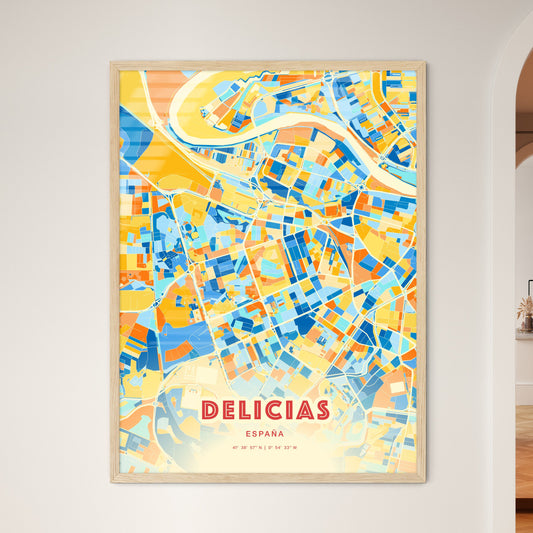 Colorful DELICIAS SPAIN Fine Art Map Blue Orange