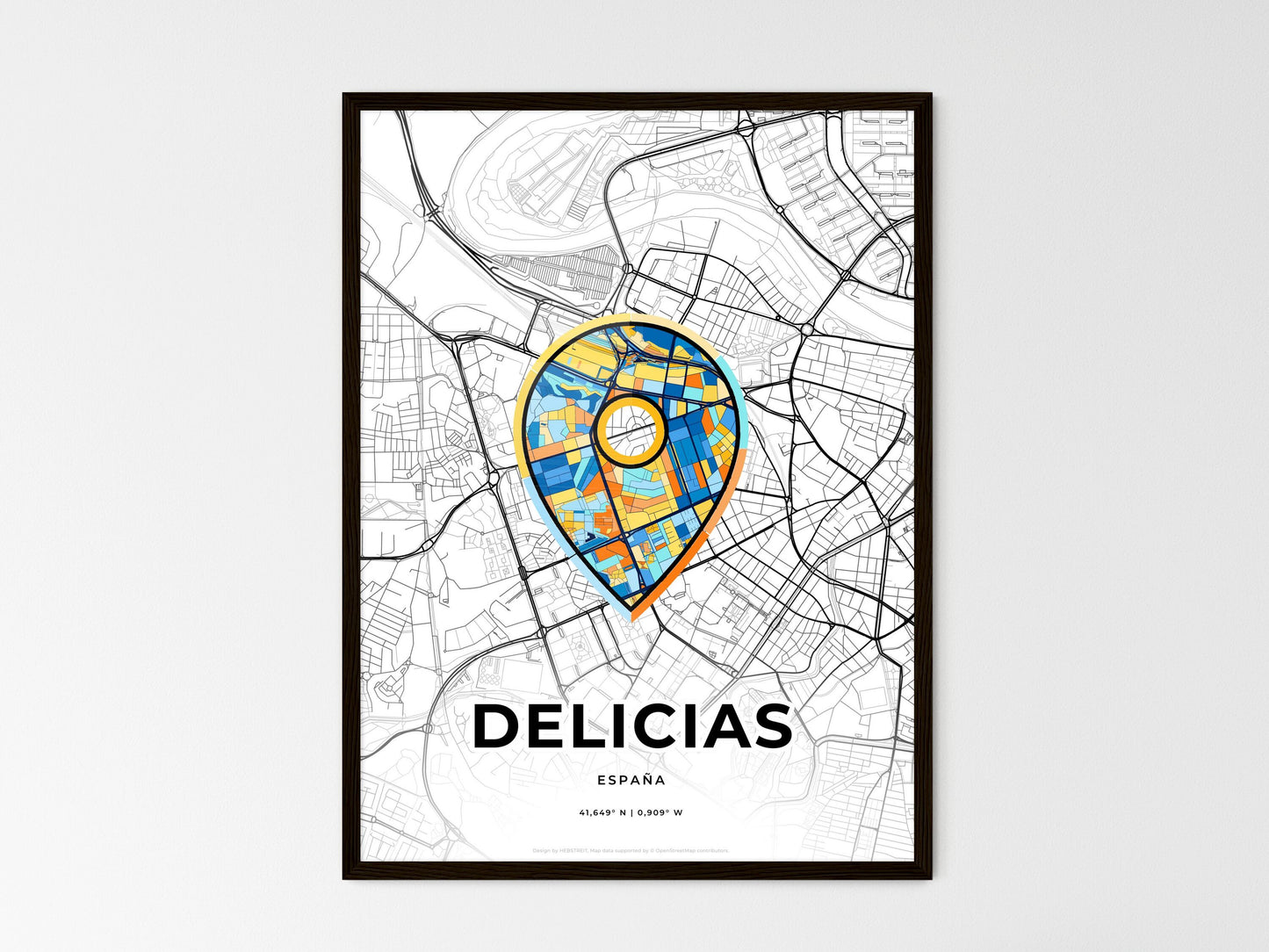 Delicias Spain wedding art map with pointer icon