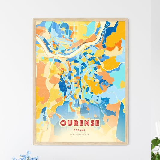 Colorful Ourense Spain Fine Art Map Blue Orange