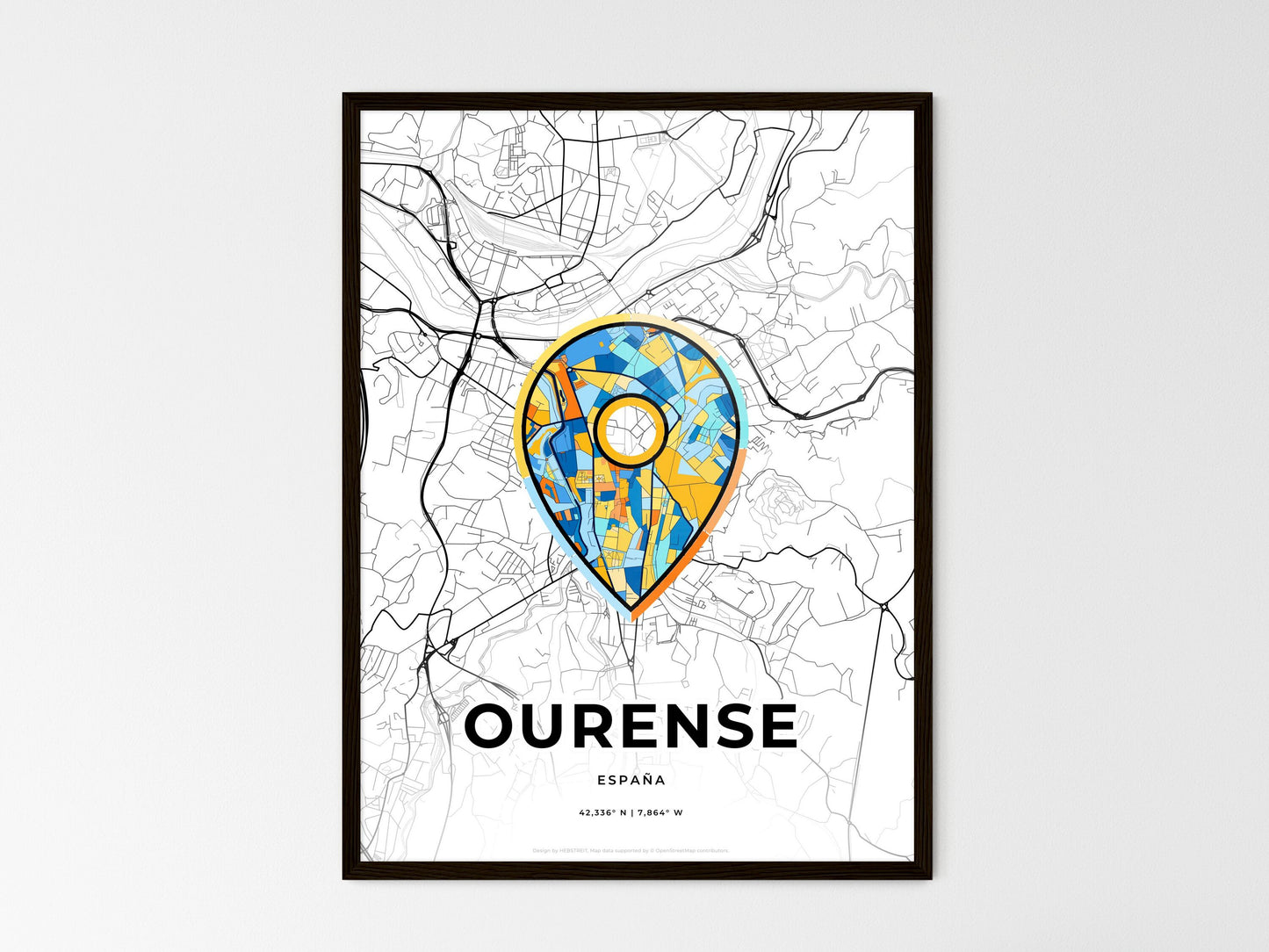 Ourense Spain wedding art map with pointer icon