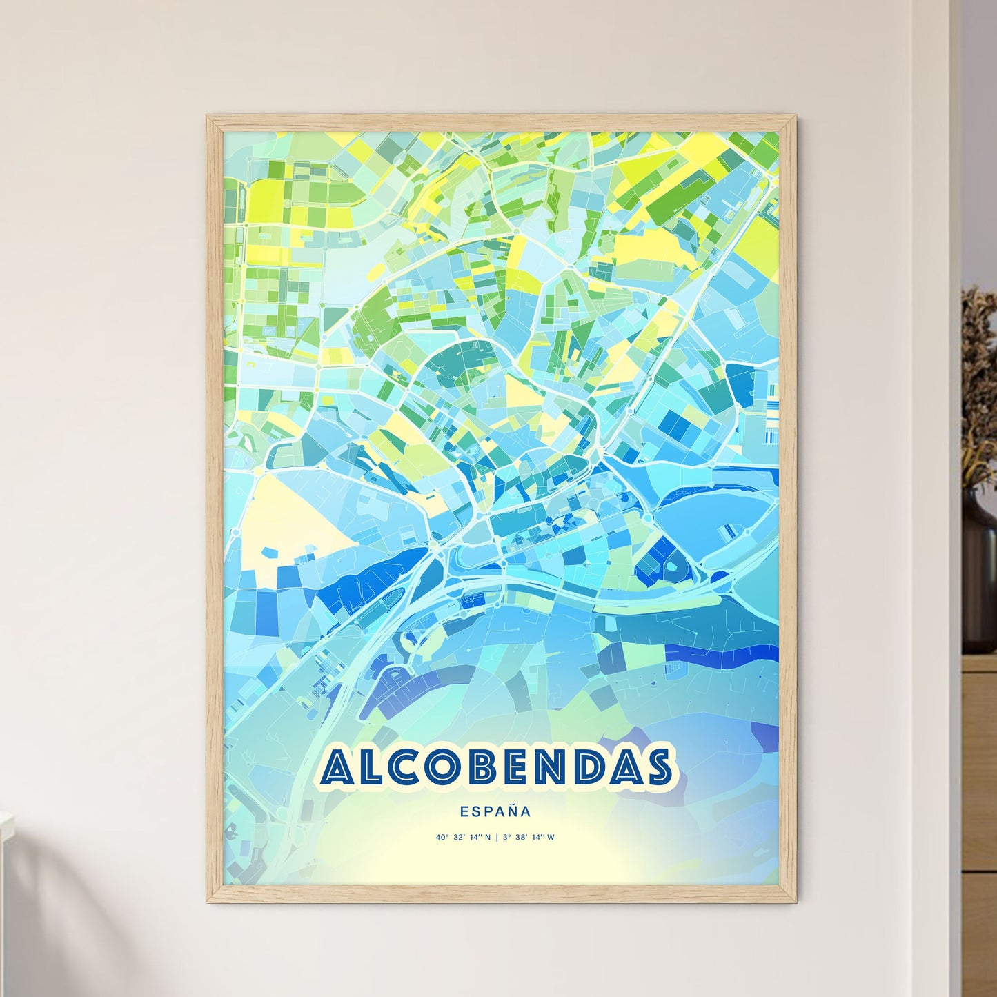 Colorful ALCOBENDAS SPAIN Fine Art Map Cool Blue