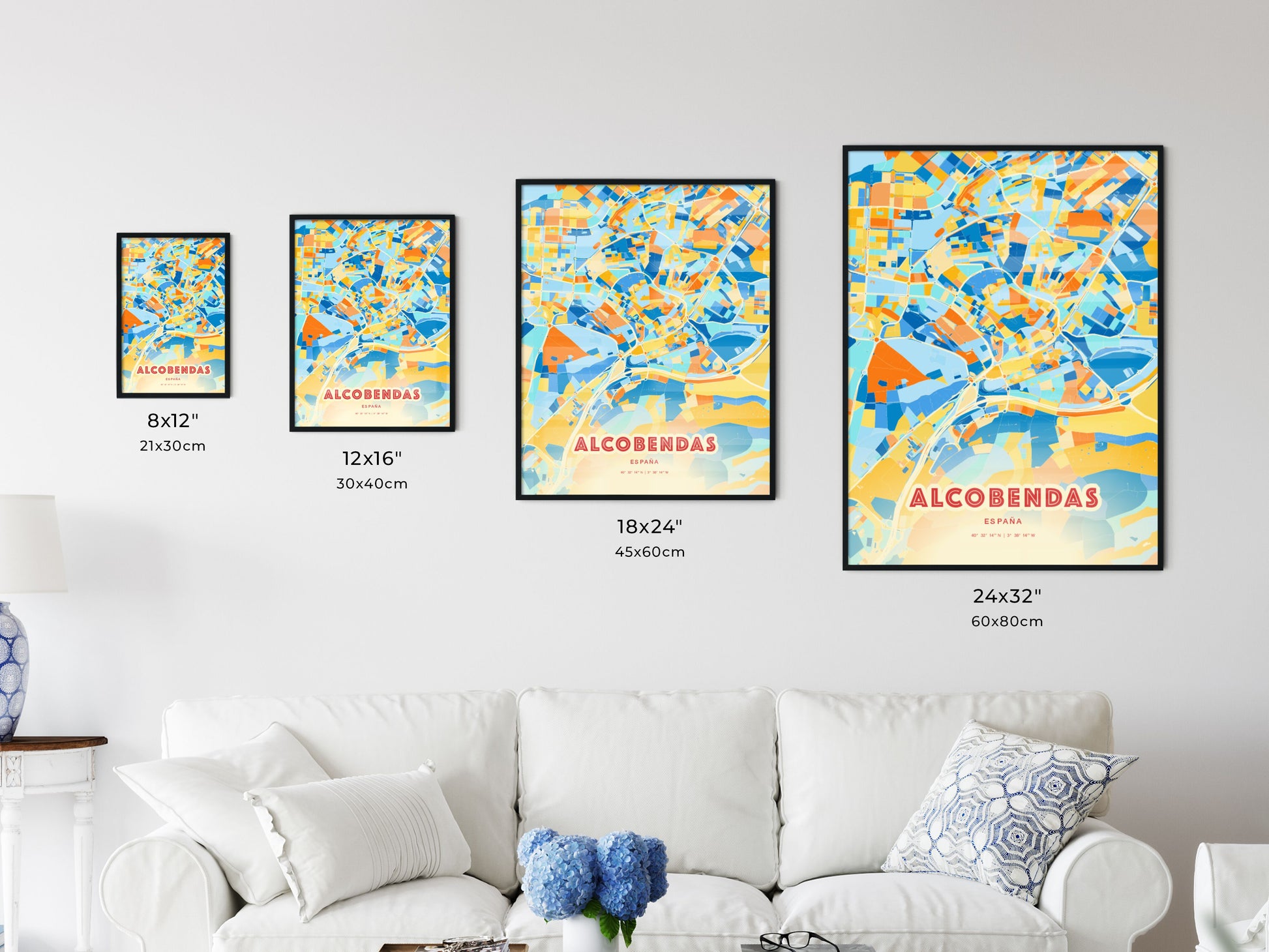 Colorful ALCOBENDAS SPAIN Fine Art Map Blue Orange