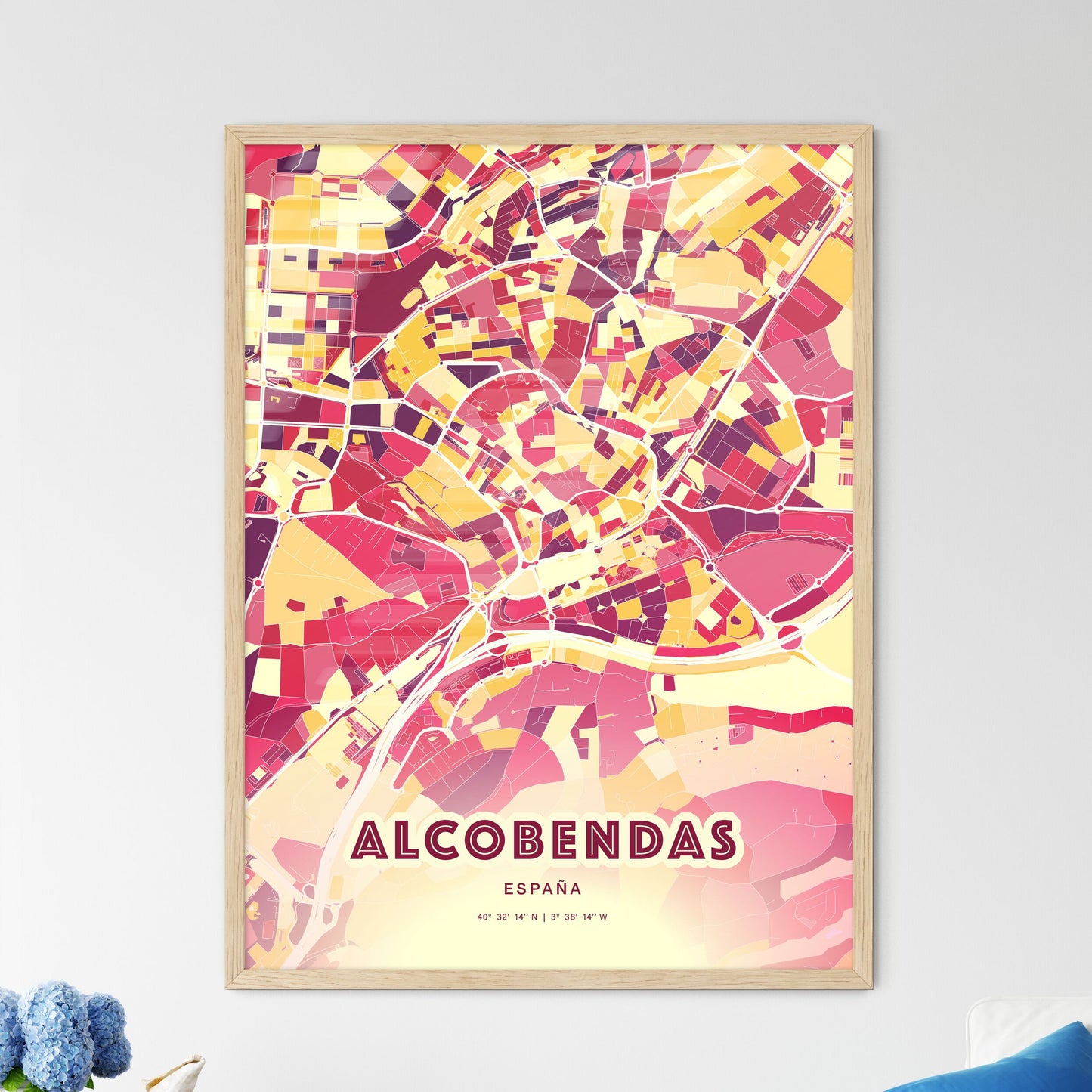 Colorful ALCOBENDAS SPAIN Fine Art Map Hot Red