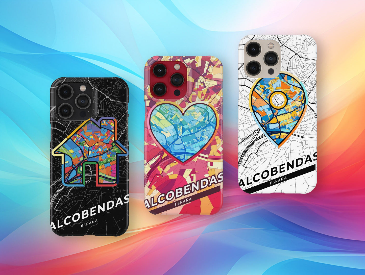Alcobendas Spain slim phone case with colorful icon. Birthday, wedding or housewarming gift. Couple match cases.