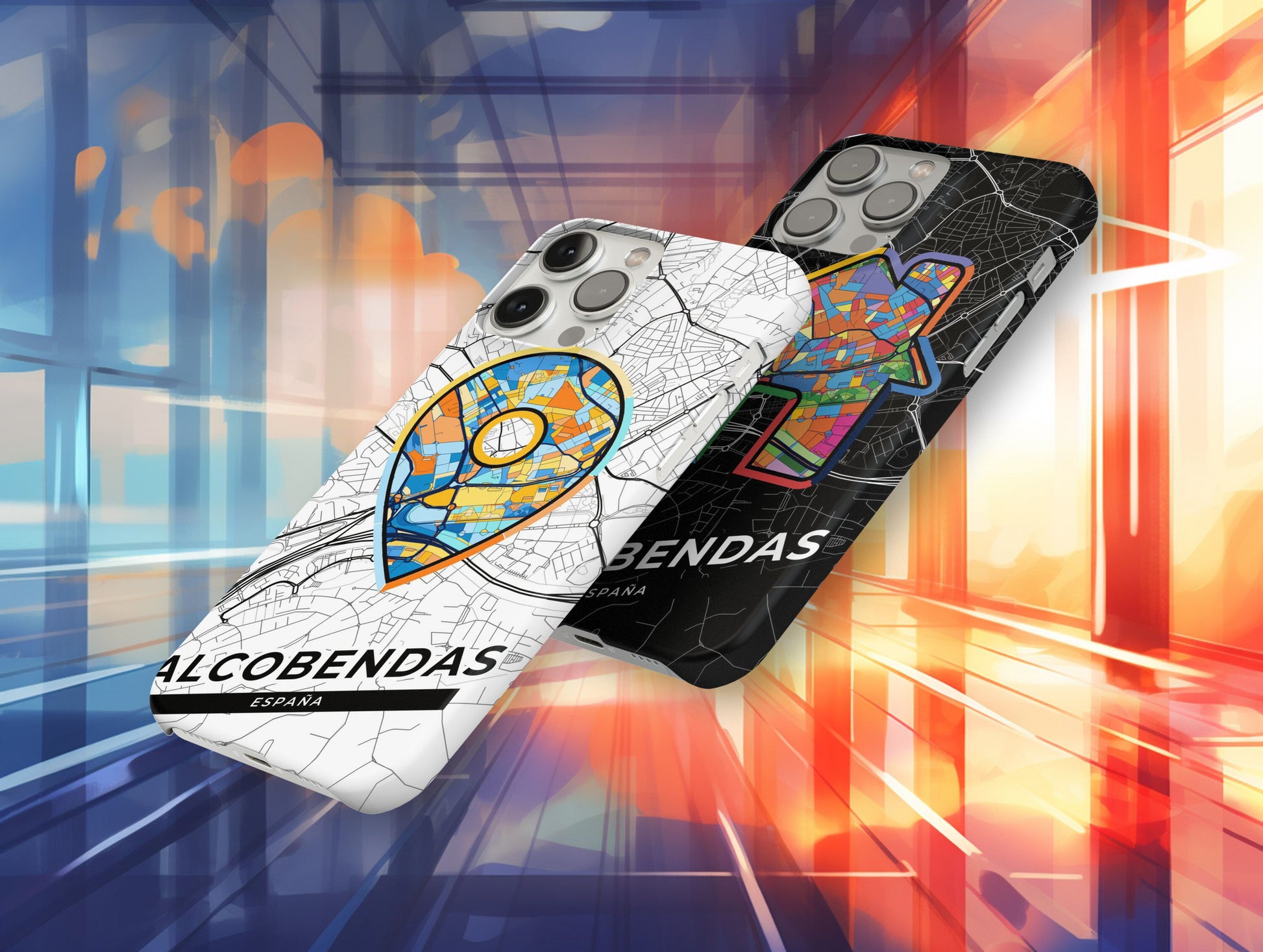 Alcobendas Spain slim phone case with colorful icon. Birthday, wedding or housewarming gift. Couple match cases.