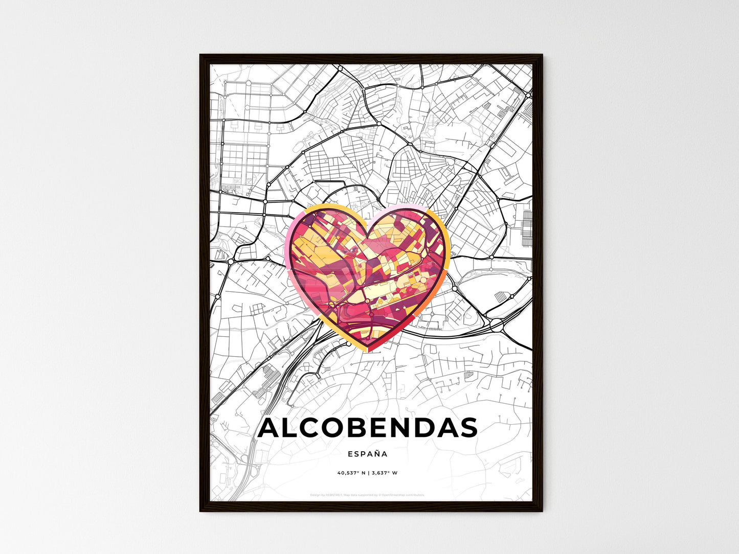 Alcobendas Spain wedding art map with heart icon