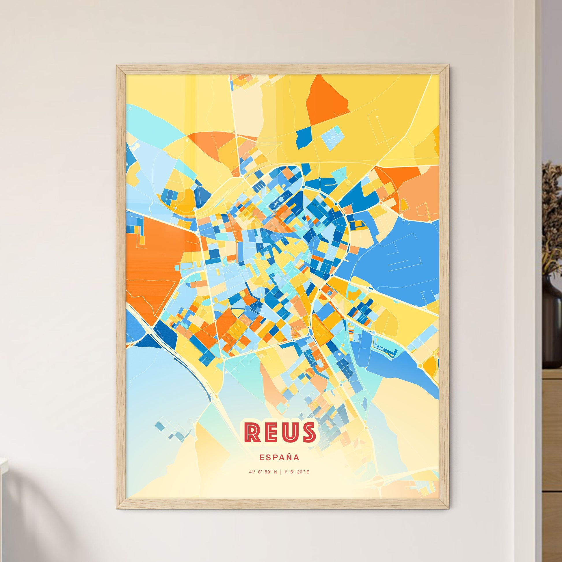 Colorful REUS SPAIN Fine Art Map Blue Orange