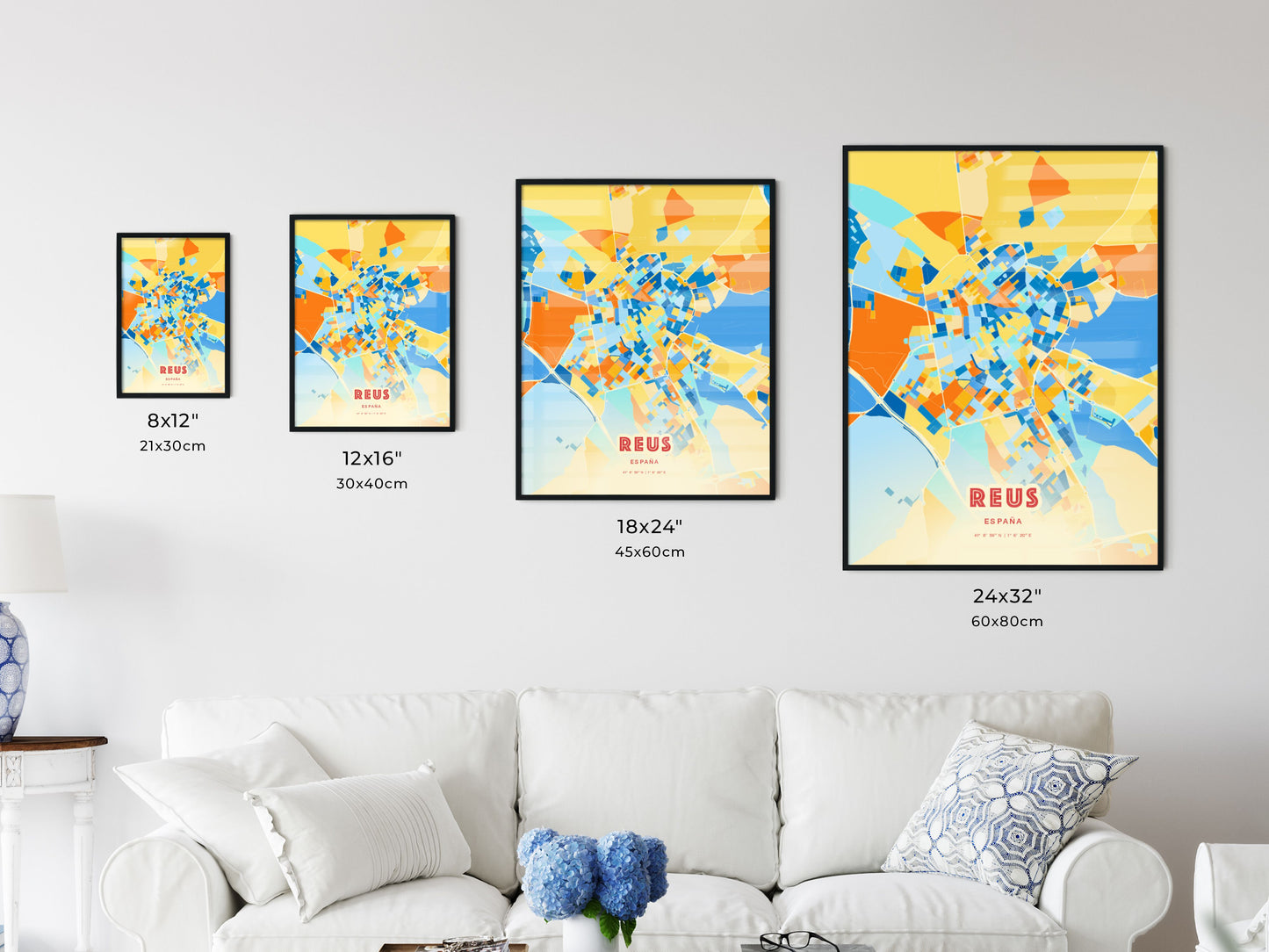 Colorful REUS SPAIN Fine Art Map Blue Orange