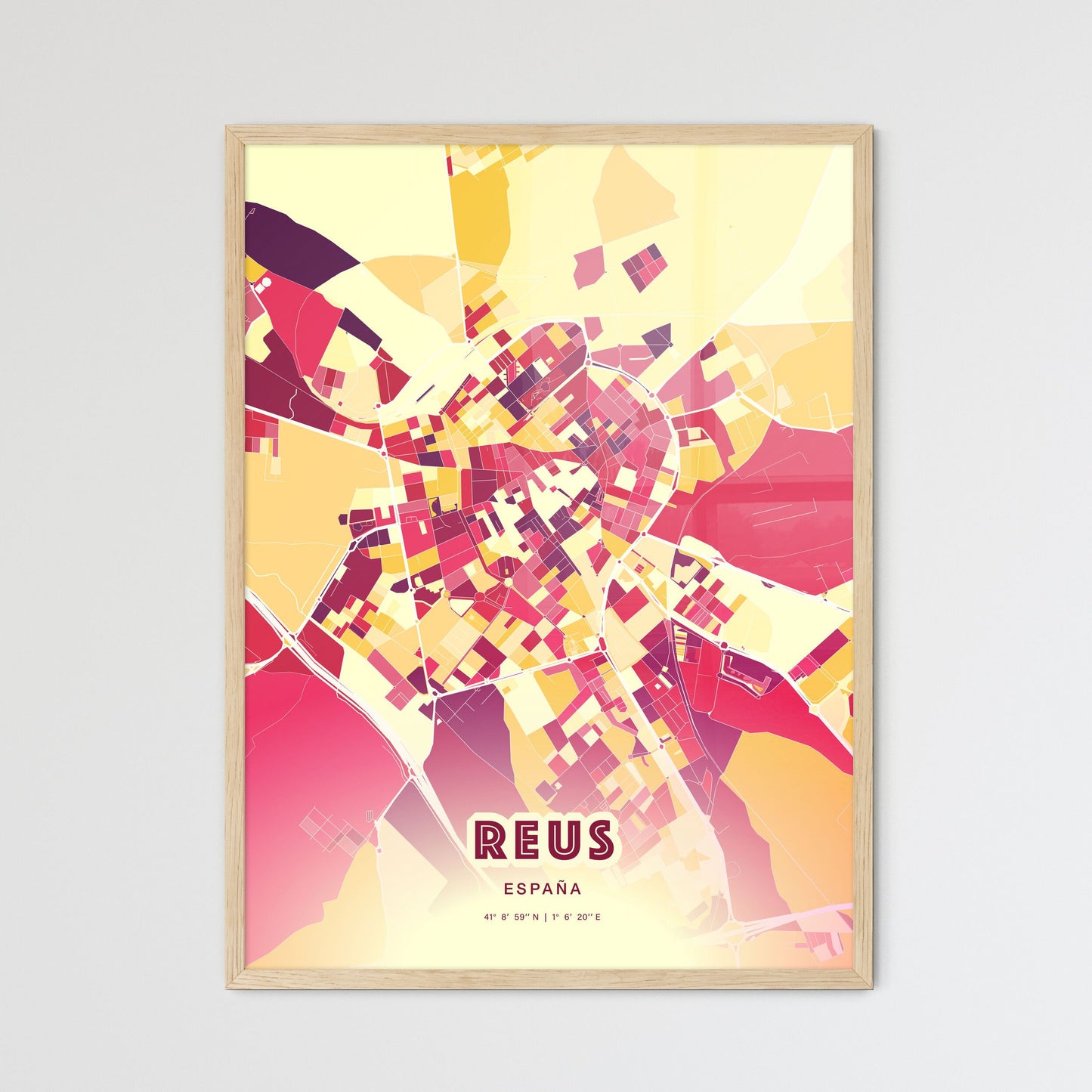 Colorful REUS SPAIN Fine Art Map Hot Red