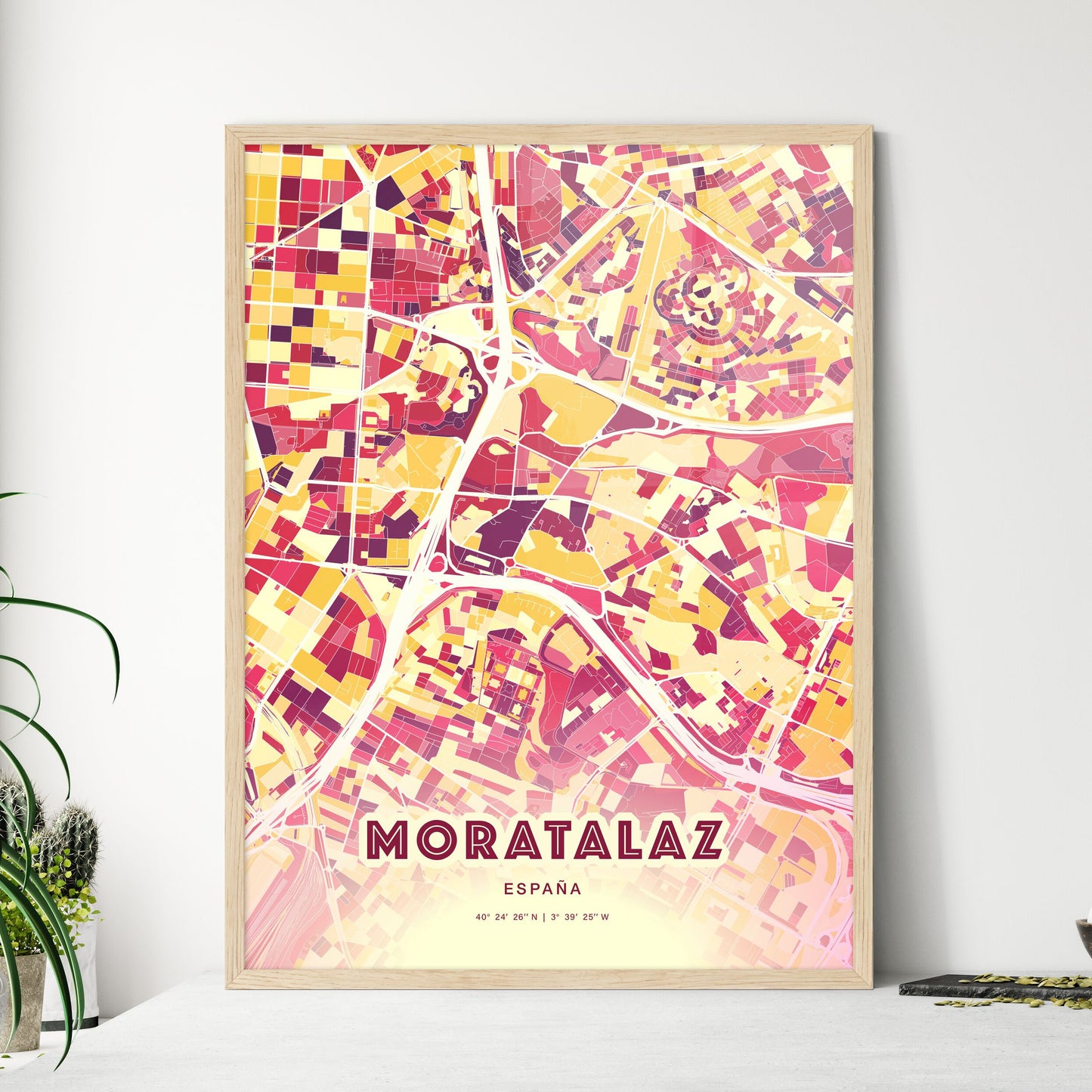 Colorful MORATALAZ SPAIN Fine Art Map Hot Red