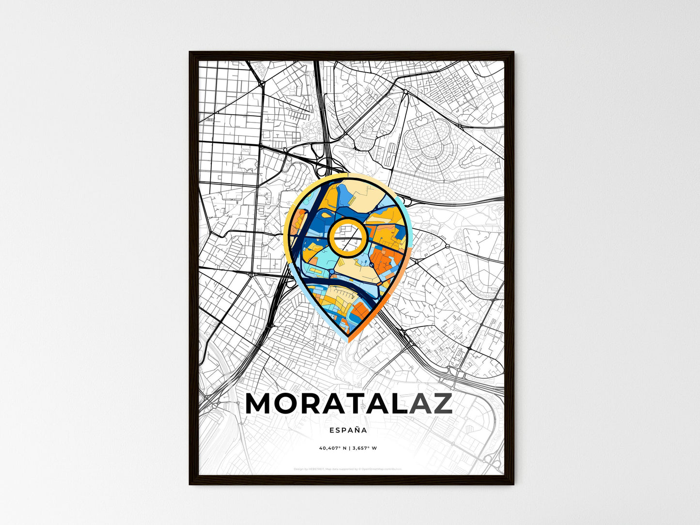 Moratalaz Spain wedding art map with pointer icon