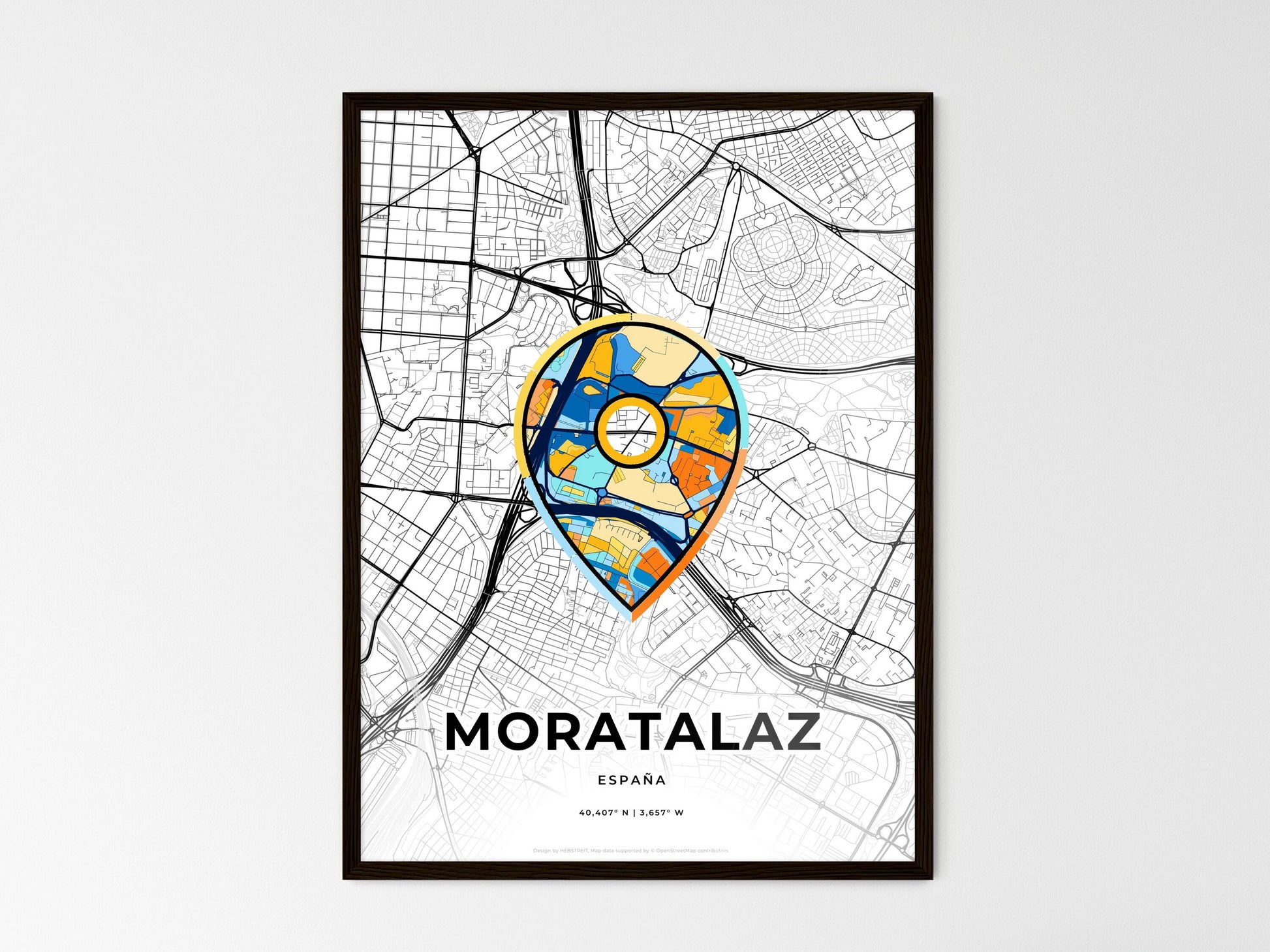 Moratalaz Spain wedding art map with pointer icon