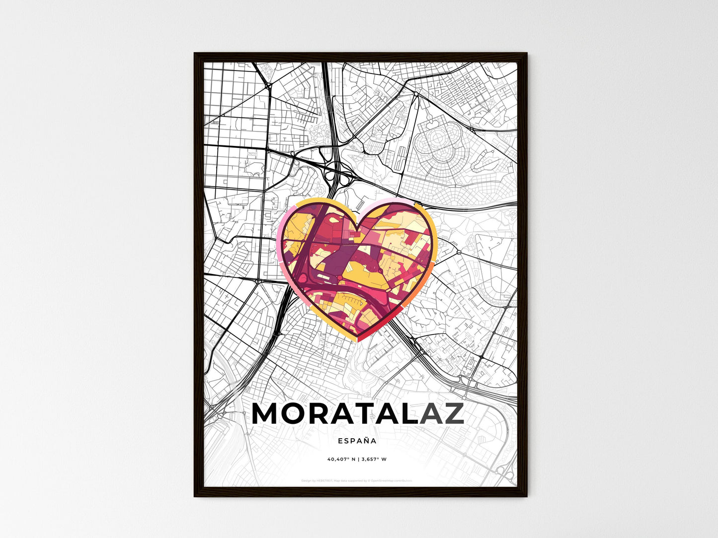 Moratalaz Spain wedding art map with heart icon