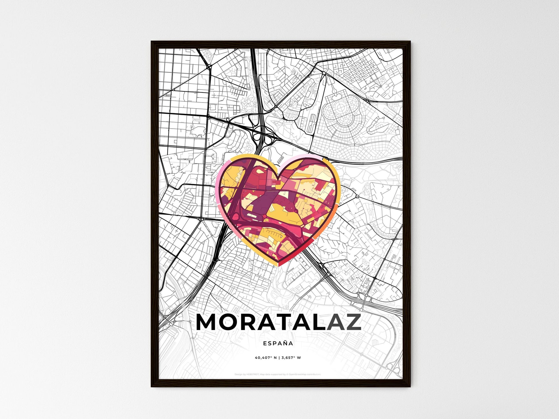 Moratalaz Spain wedding art map with heart icon