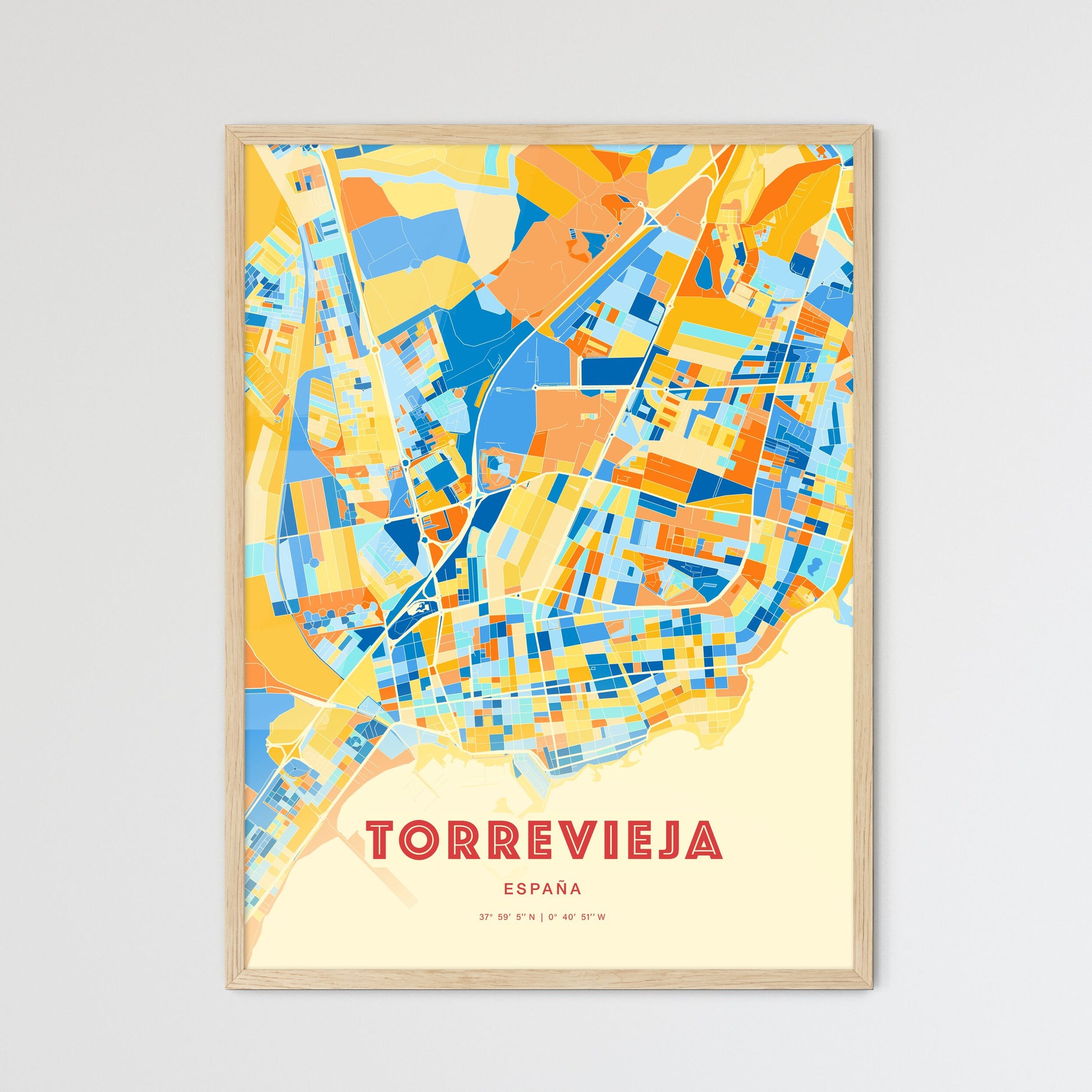 Colorful Torrevieja Spain Fine Art Map Blue Orange