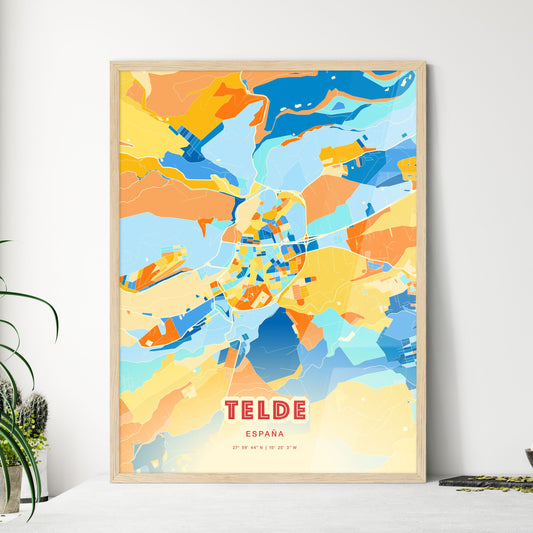 Colorful TELDE SPAIN Fine Art Map Blue Orange