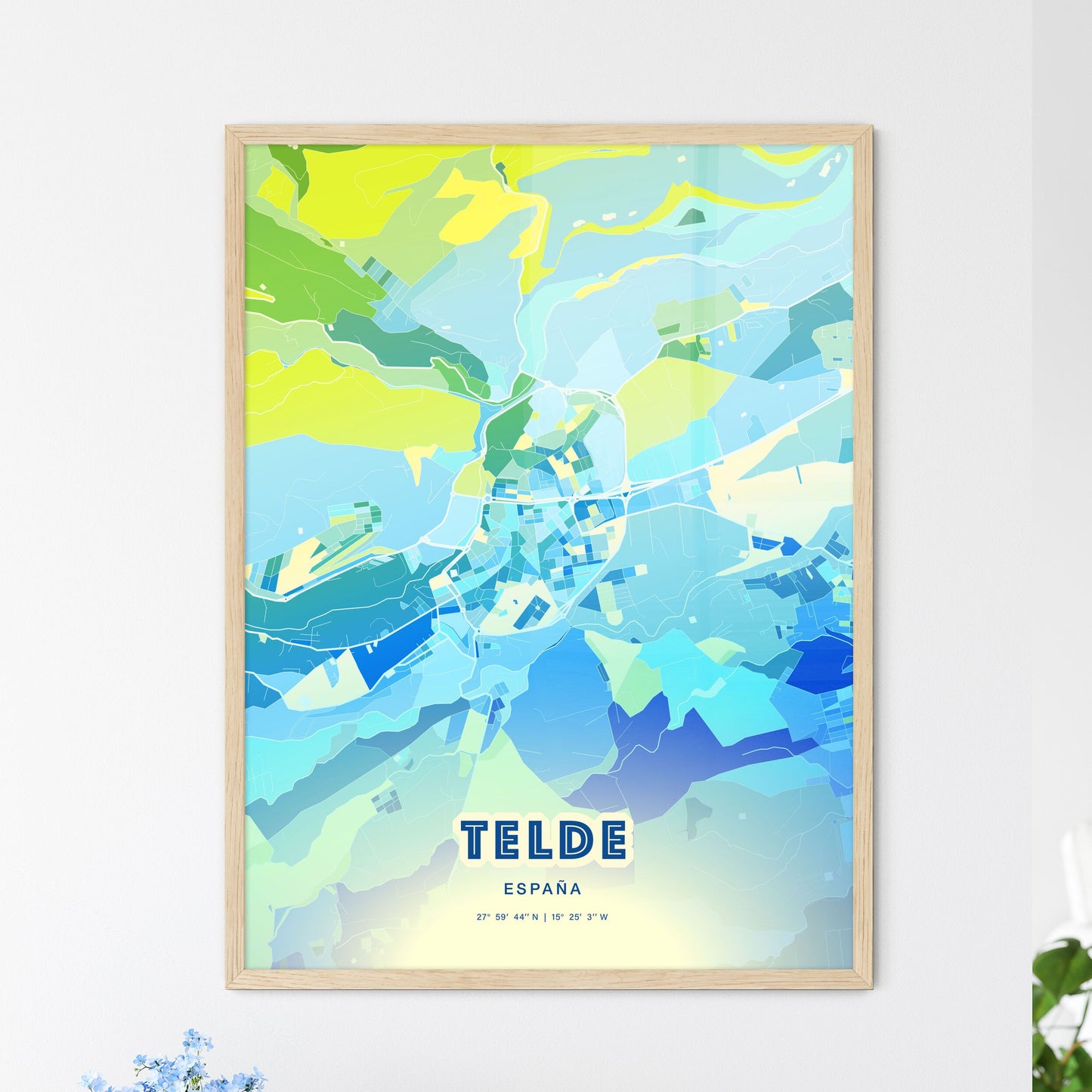 Colorful TELDE SPAIN Fine Art Map Cool Blue