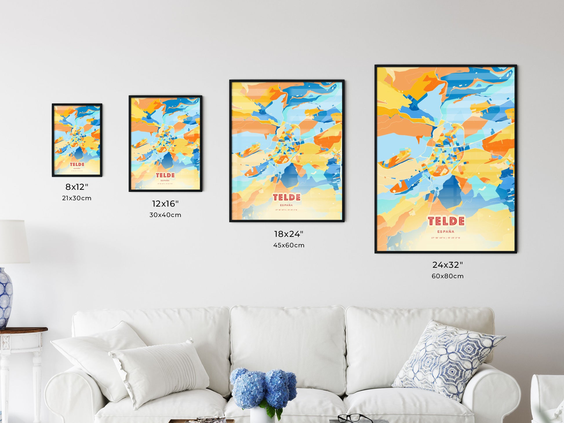 Colorful TELDE SPAIN Fine Art Map Blue Orange