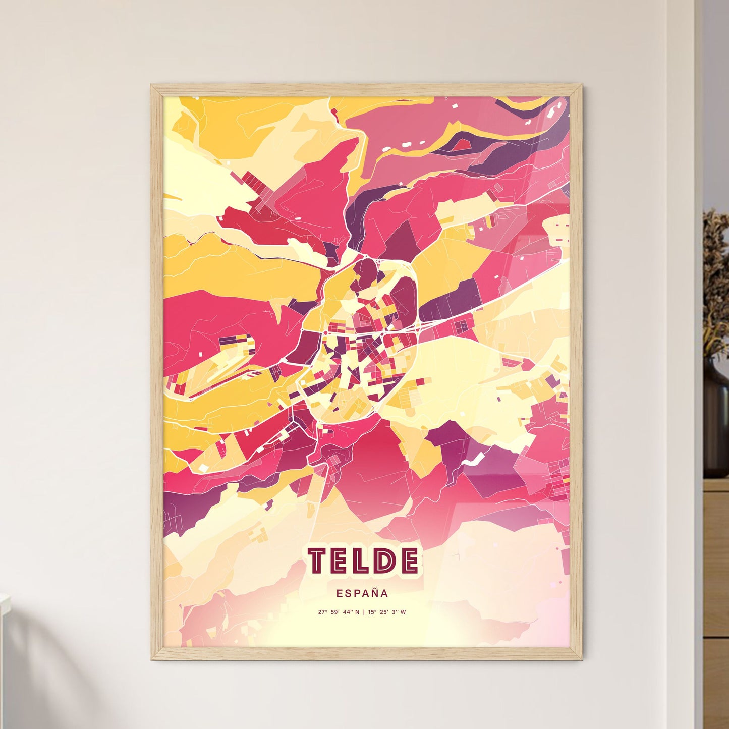 Colorful TELDE SPAIN Fine Art Map Hot Red