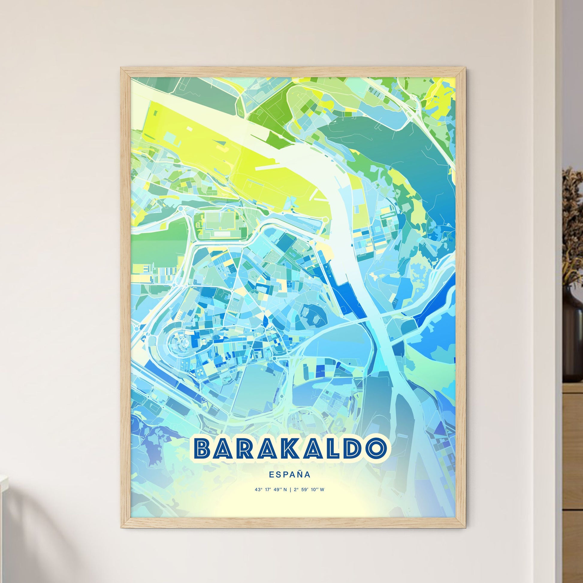 Colorful BARAKALDO SPAIN Fine Art Map Cool Blue