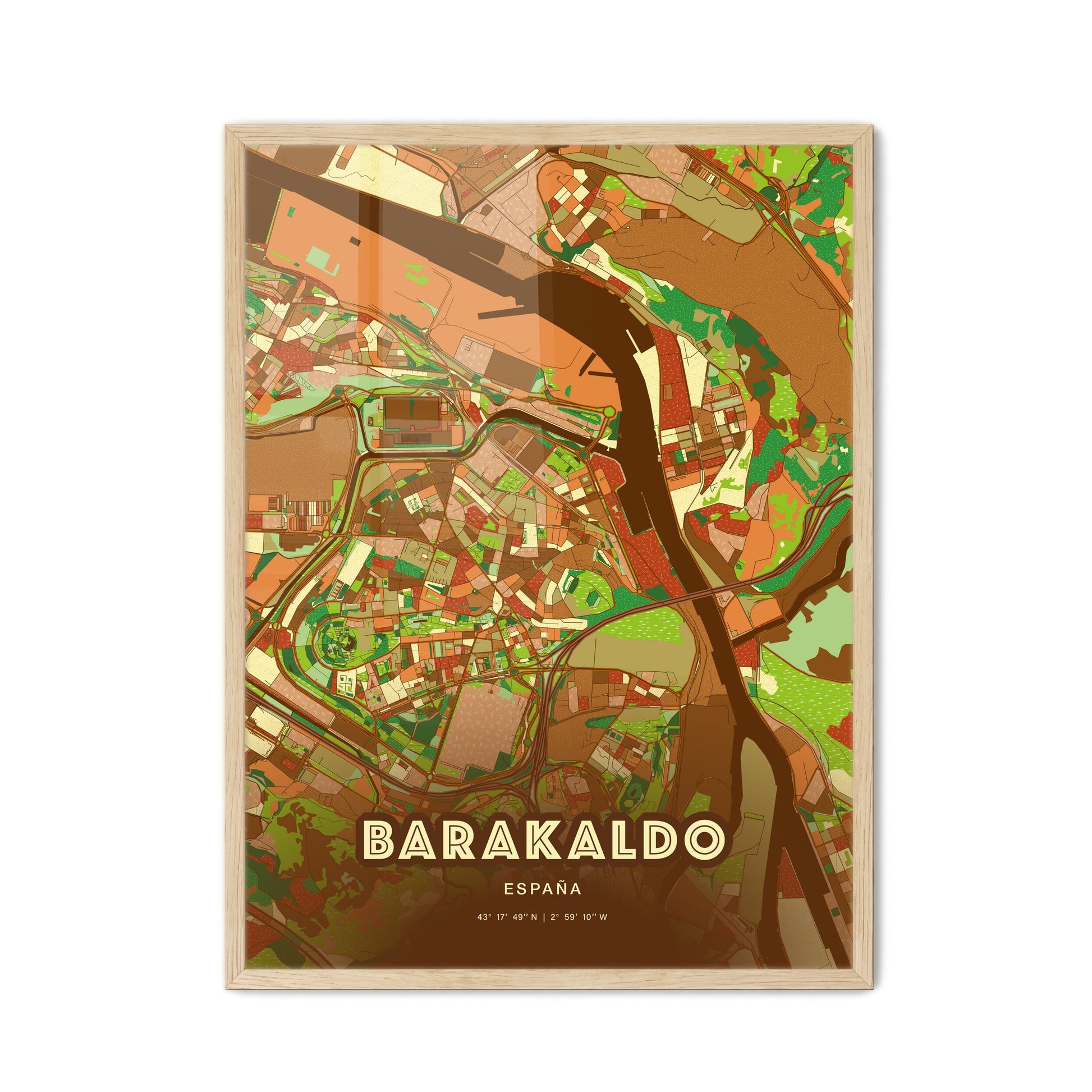 Colorful BARAKALDO SPAIN Fine Art Map Farmhouse