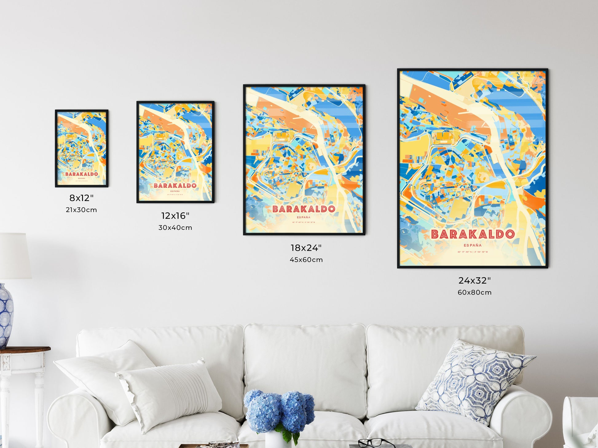 Colorful BARAKALDO SPAIN Fine Art Map Blue Orange