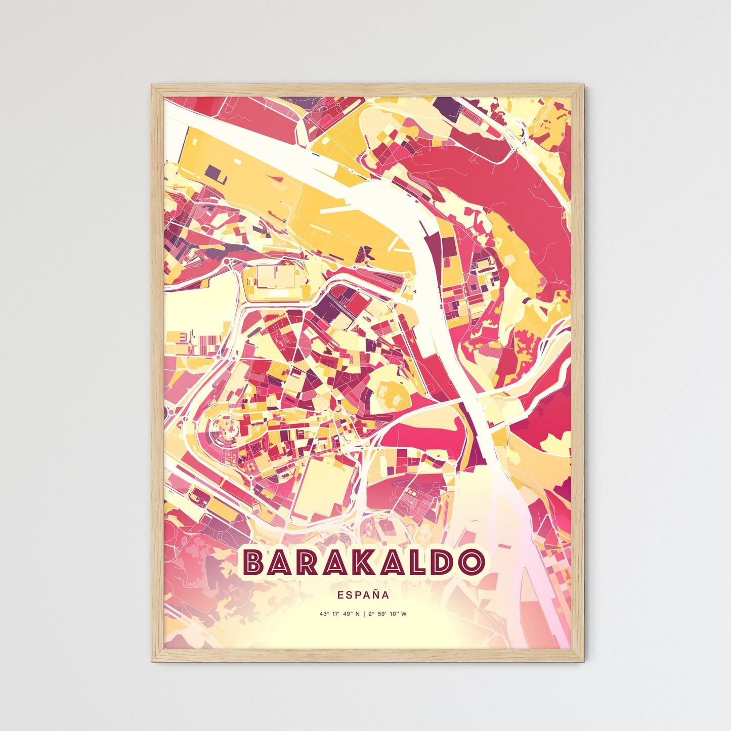 Colorful BARAKALDO SPAIN Fine Art Map Hot Red