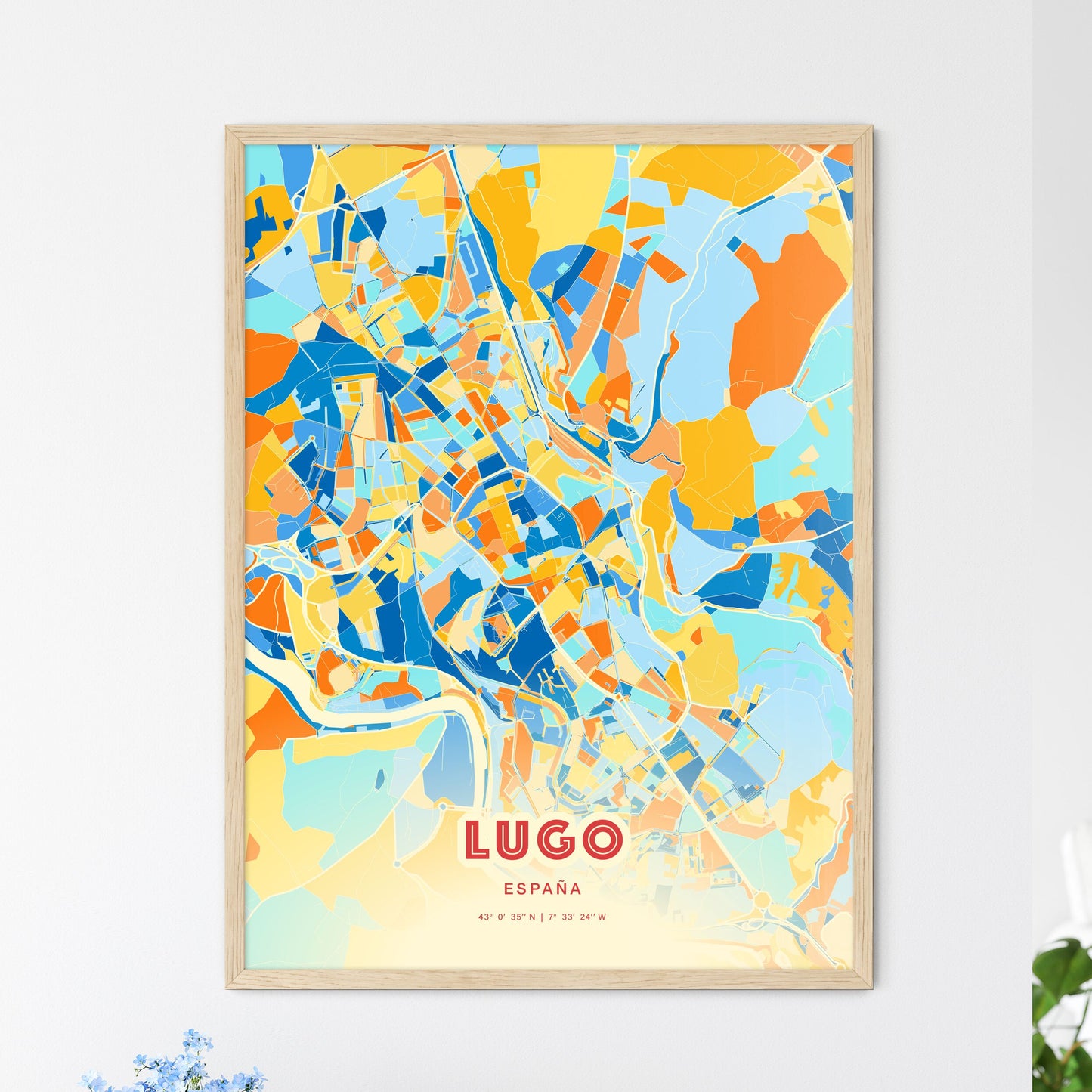 Colorful Lugo Spain Fine Art Map Blue Orange