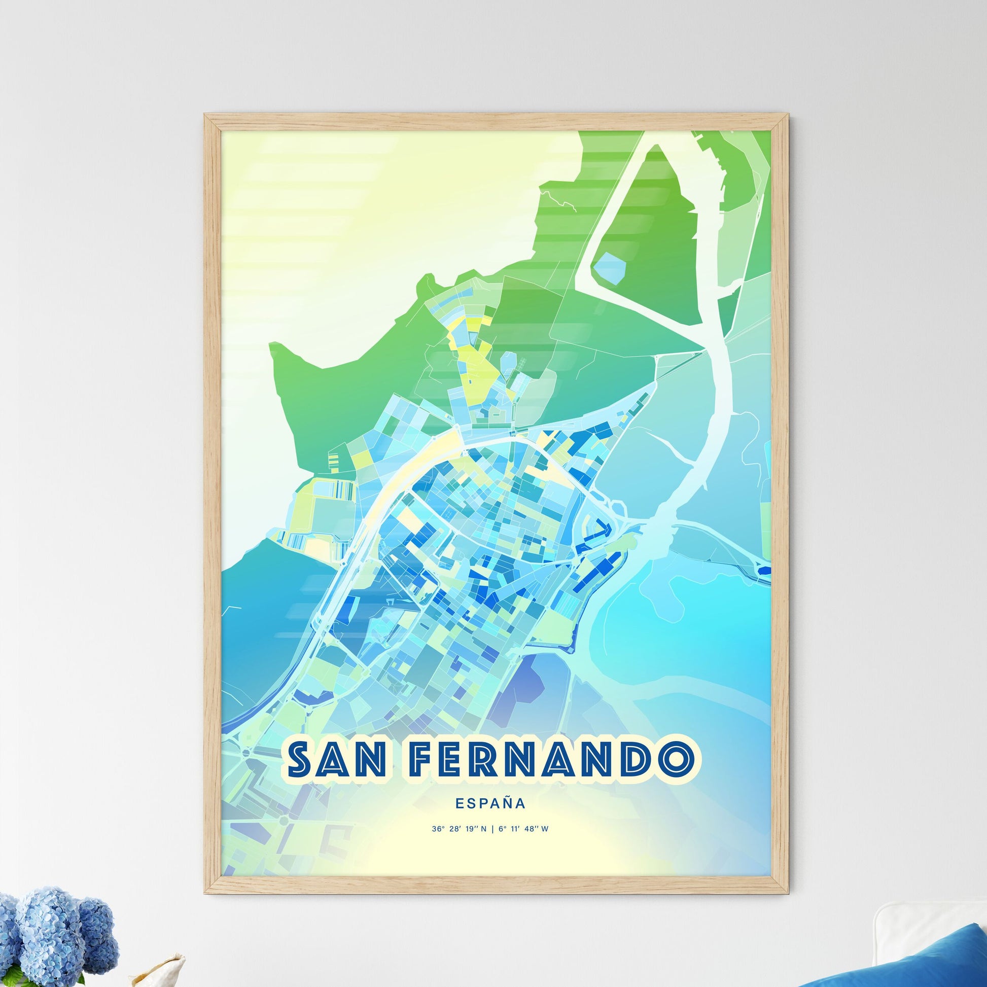 Colorful SAN FERNANDO SPAIN Fine Art Map Cool Blue