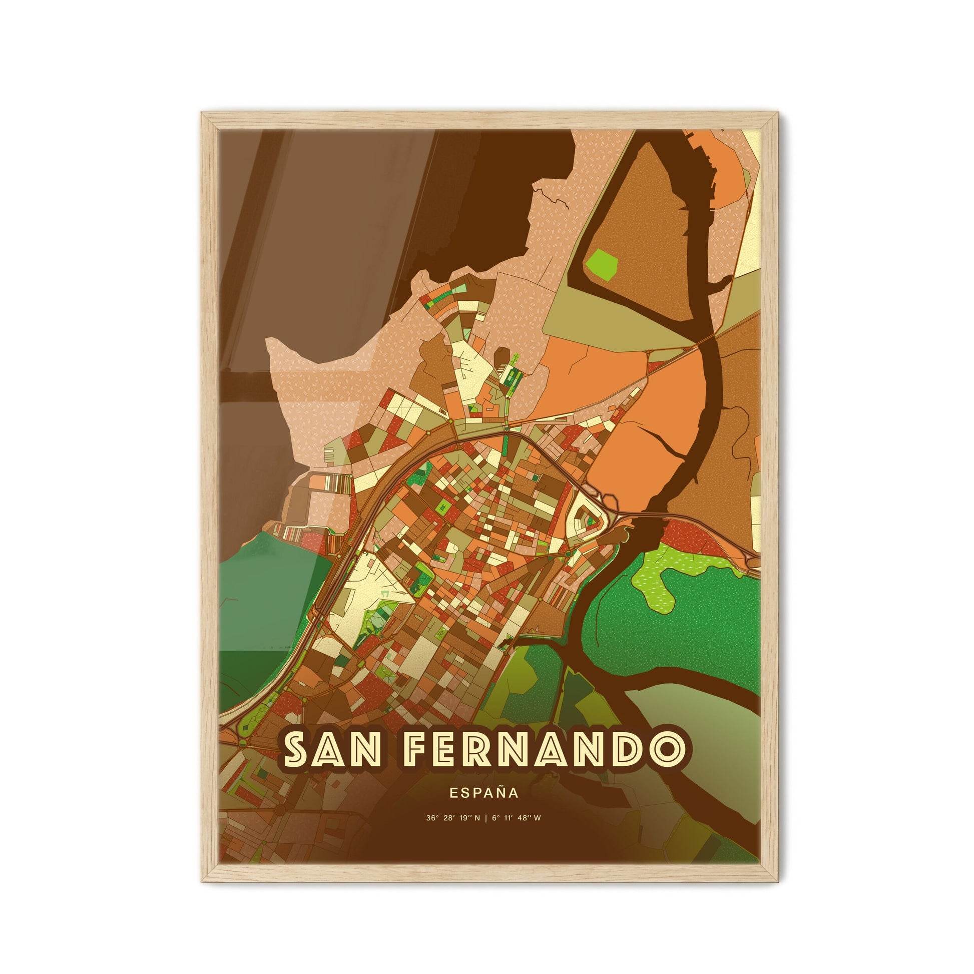 Colorful SAN FERNANDO SPAIN Fine Art Map Farmhouse