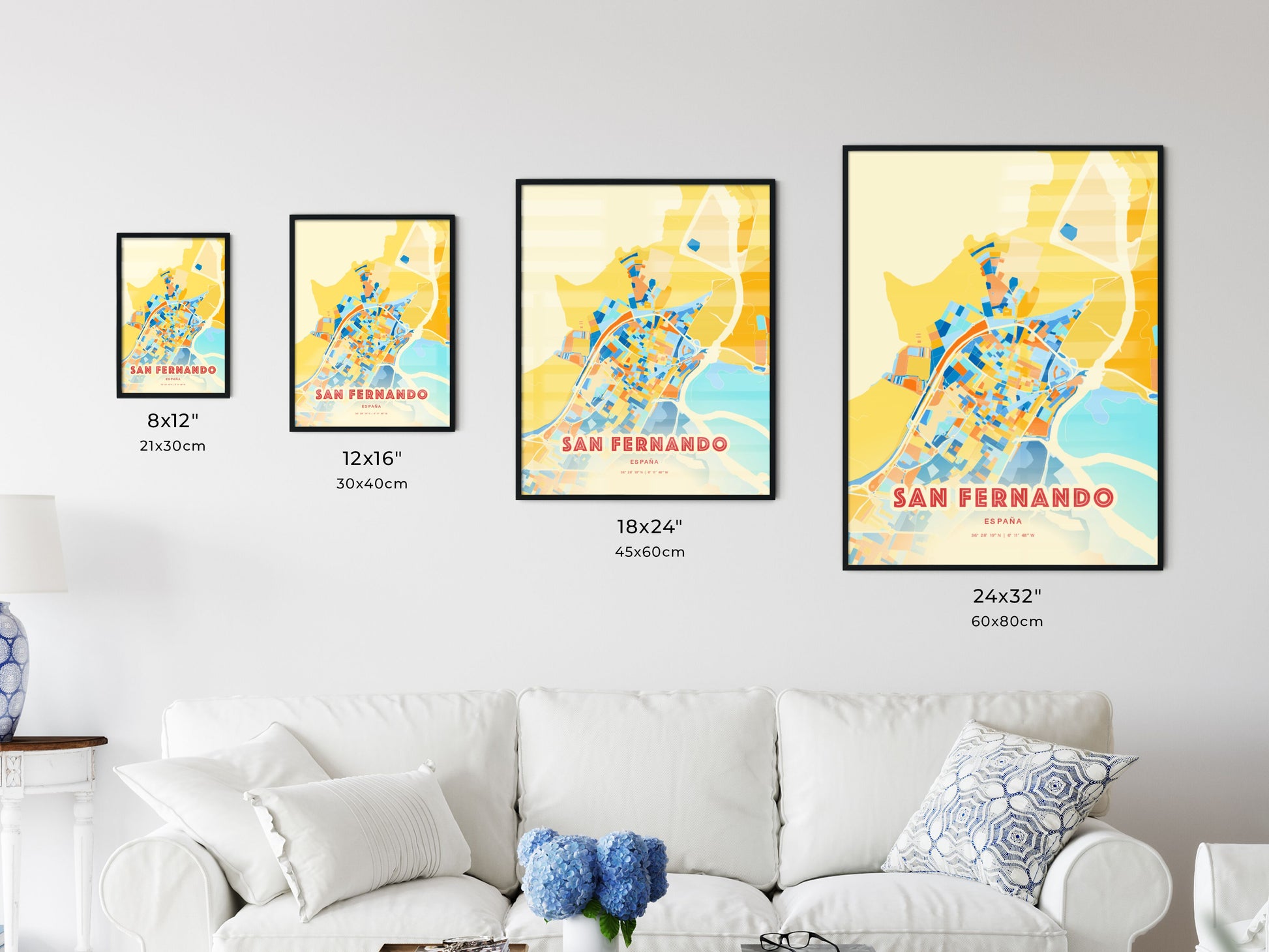 Colorful SAN FERNANDO SPAIN Fine Art Map Blue Orange