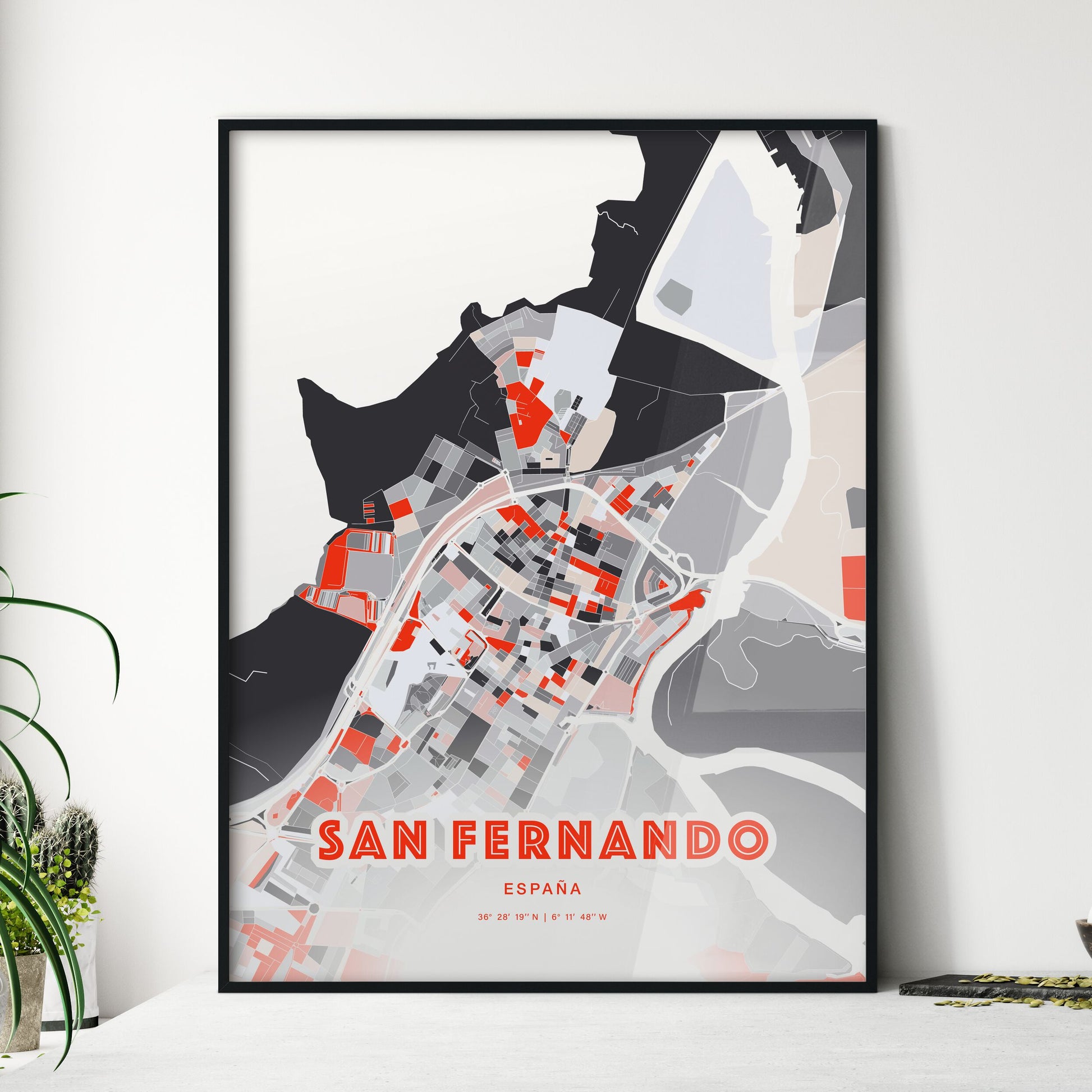 Colorful SAN FERNANDO SPAIN Fine Art Map Modern