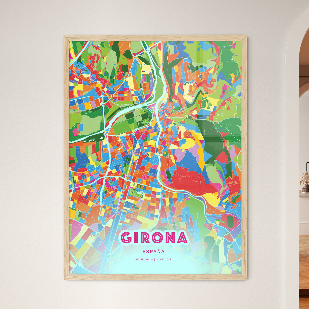 Colorful GIRONA SPAIN Fine Art Map Crazy Colors