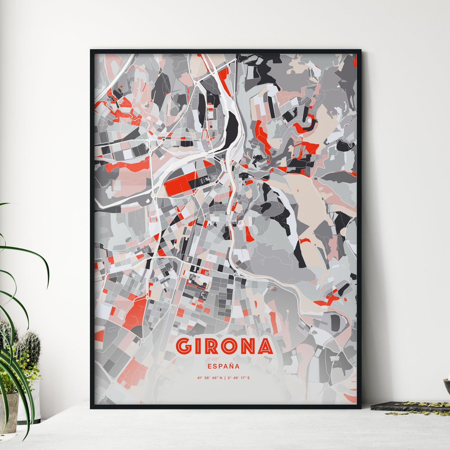 Colorful GIRONA SPAIN Fine Art Map Modern