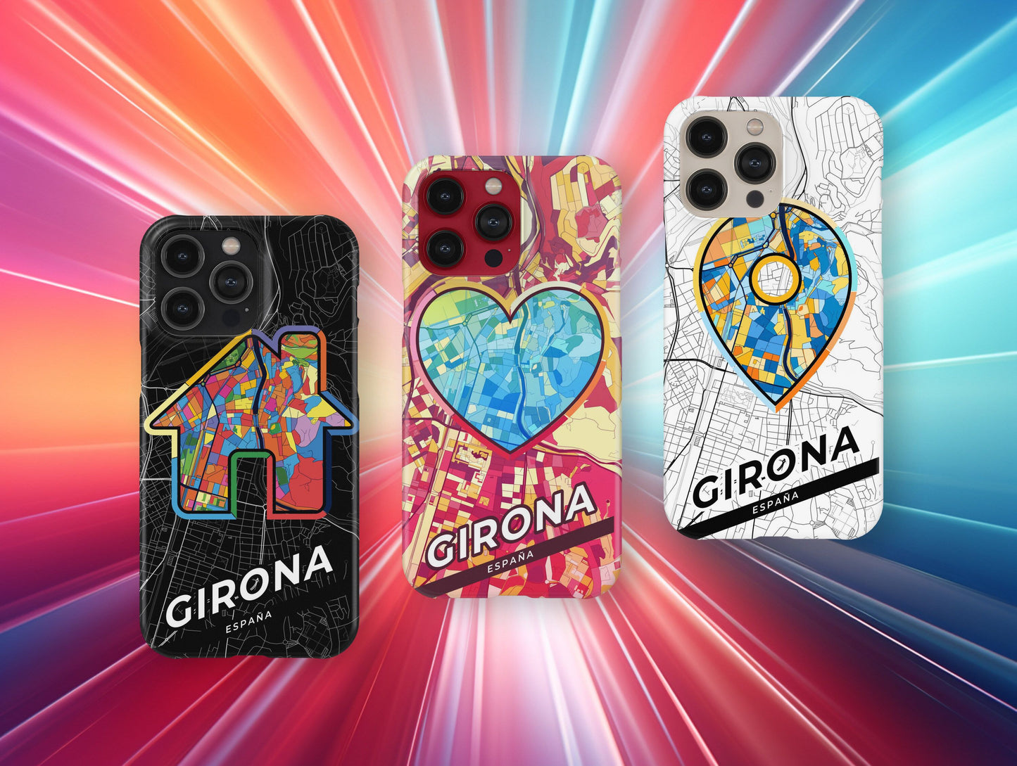 Girona Spain slim phone case with colorful icon. Birthday, wedding or housewarming gift. Couple match cases.