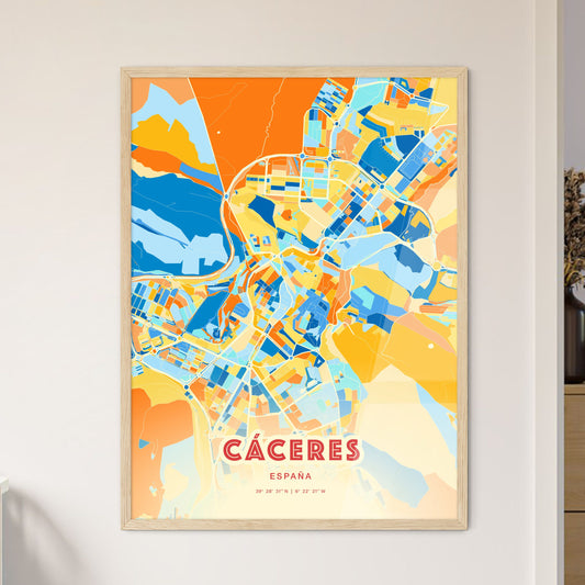 Colorful Cáceres Spain Fine Art Map Blue Orange