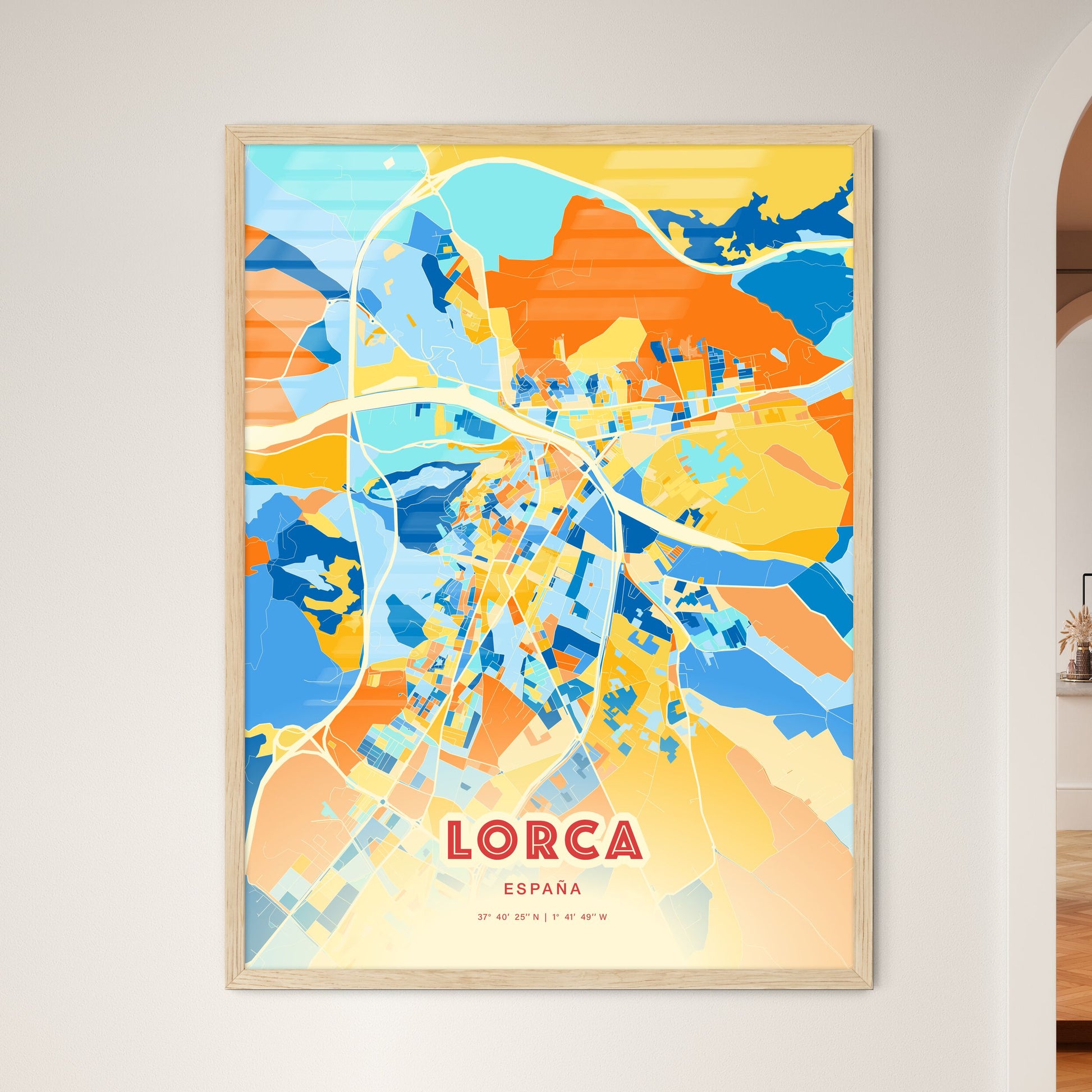 Colorful LORCA SPAIN Fine Art Map Blue Orange