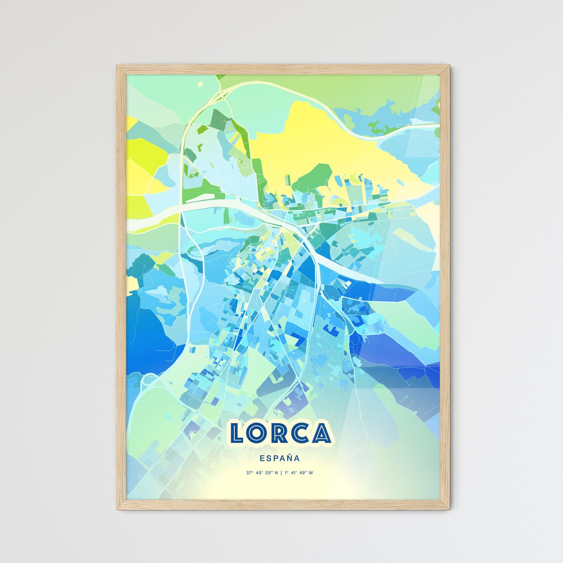 Colorful LORCA SPAIN Fine Art Map Cool Blue