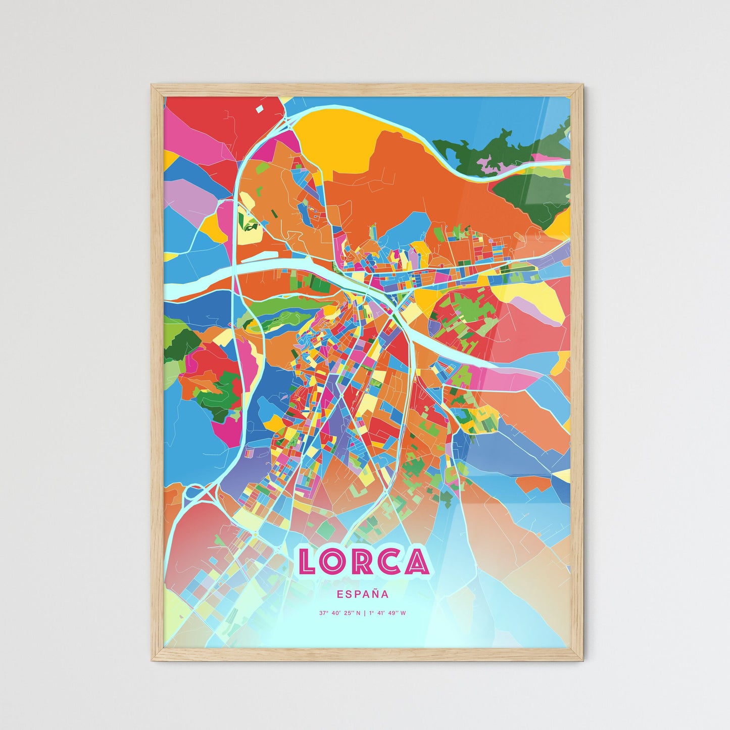 Colorful LORCA SPAIN Fine Art Map Crazy Colors