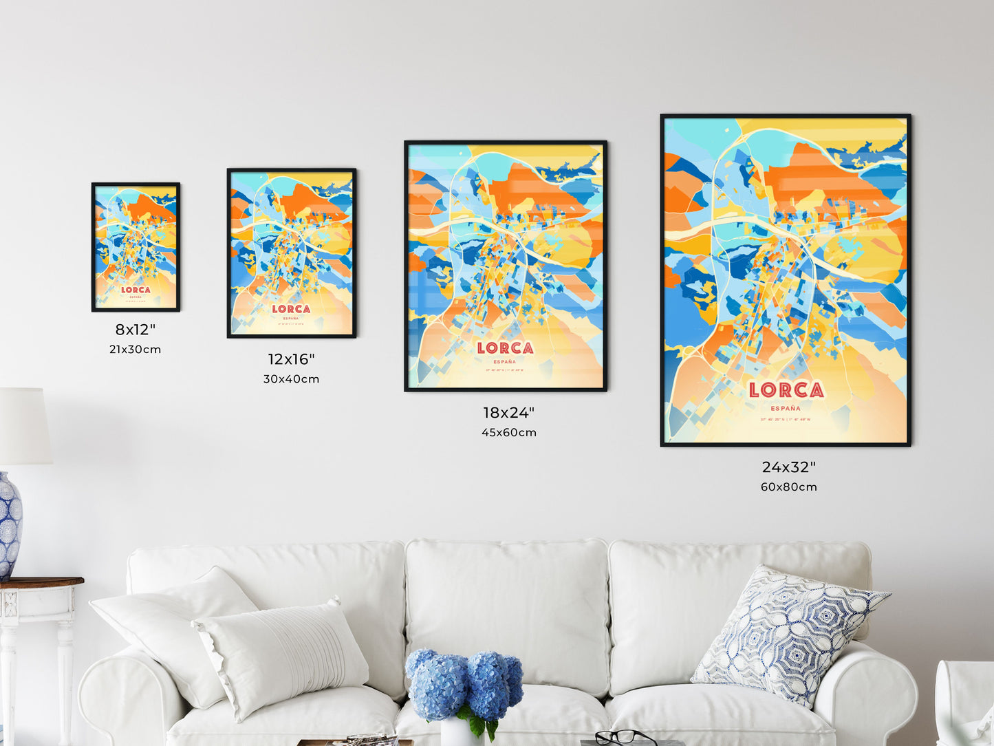 Colorful LORCA SPAIN Fine Art Map Blue Orange