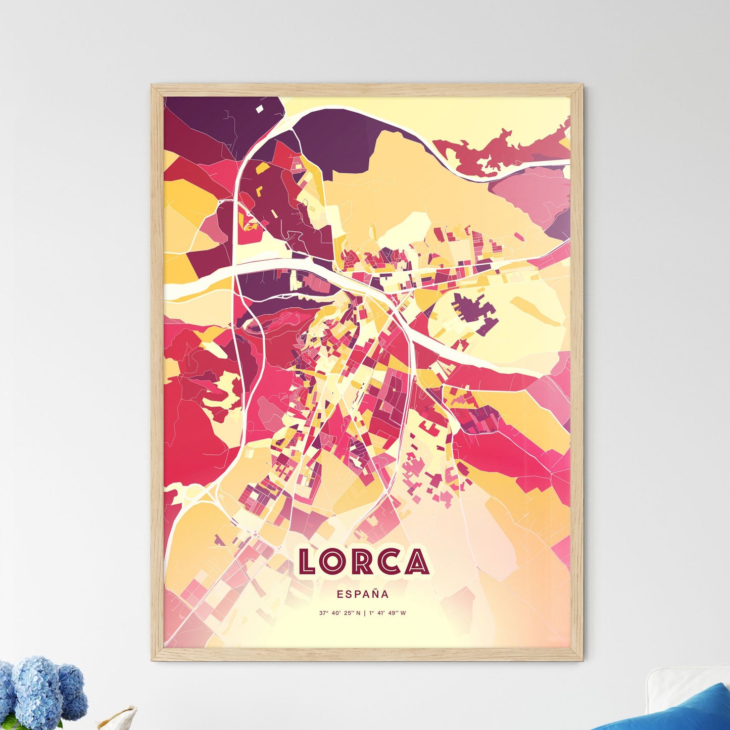 Colorful LORCA SPAIN Fine Art Map Hot Red