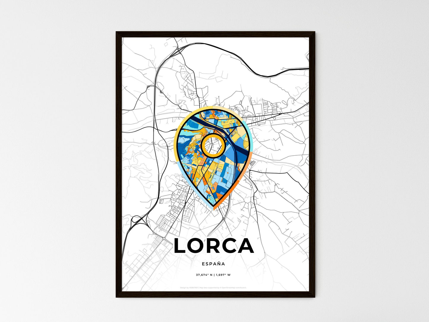 Lorca Spain wedding art map with pointer icon